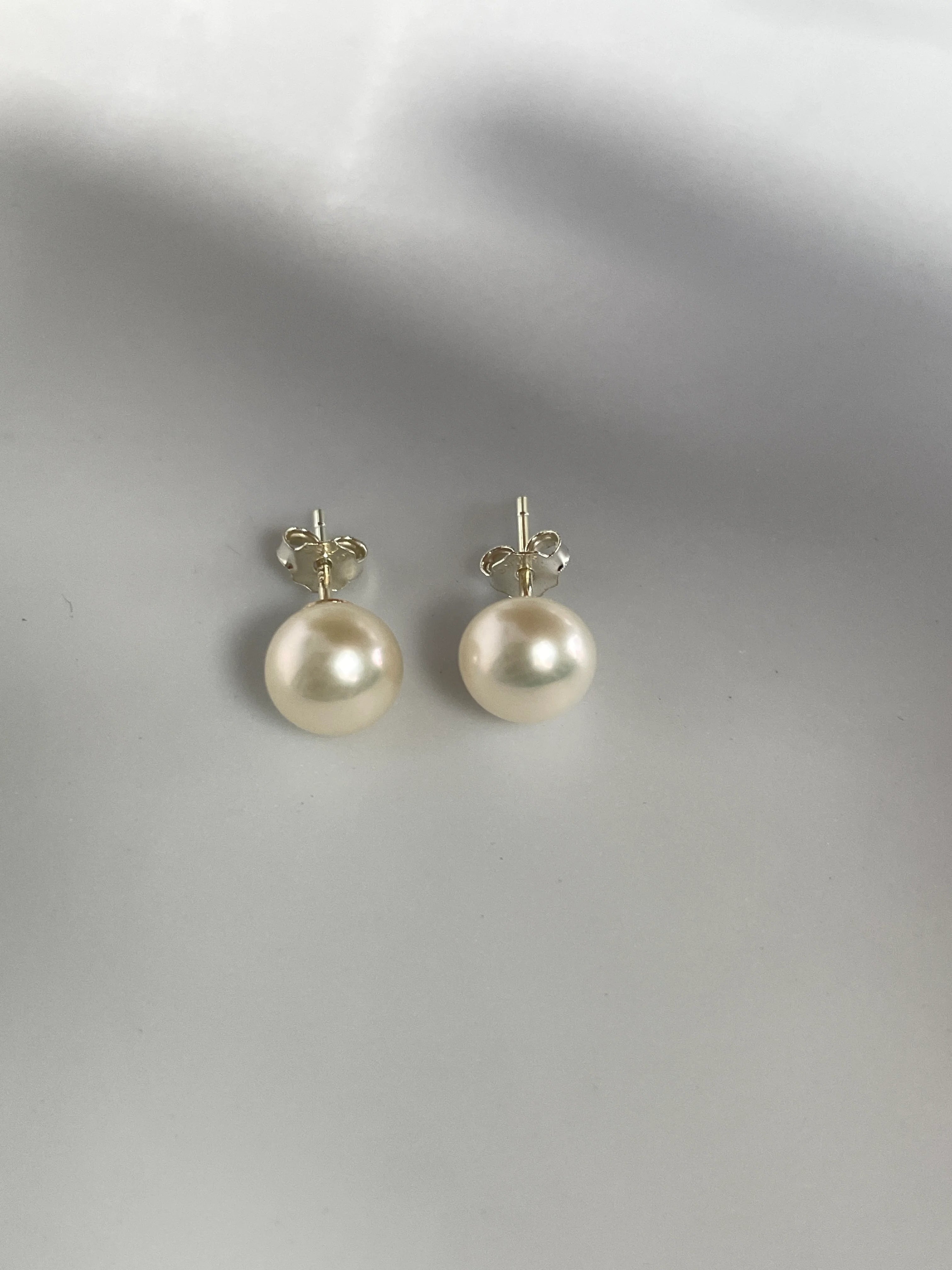 Simple Highlights Round Sliver Pearl Earrings