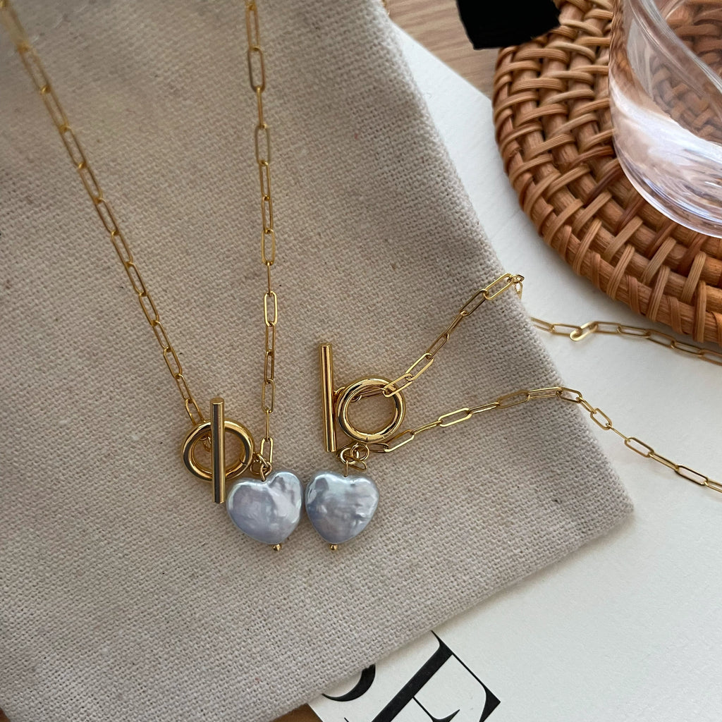 Heart Shaped Natural Baroque Pearl OT Clasp Necklace