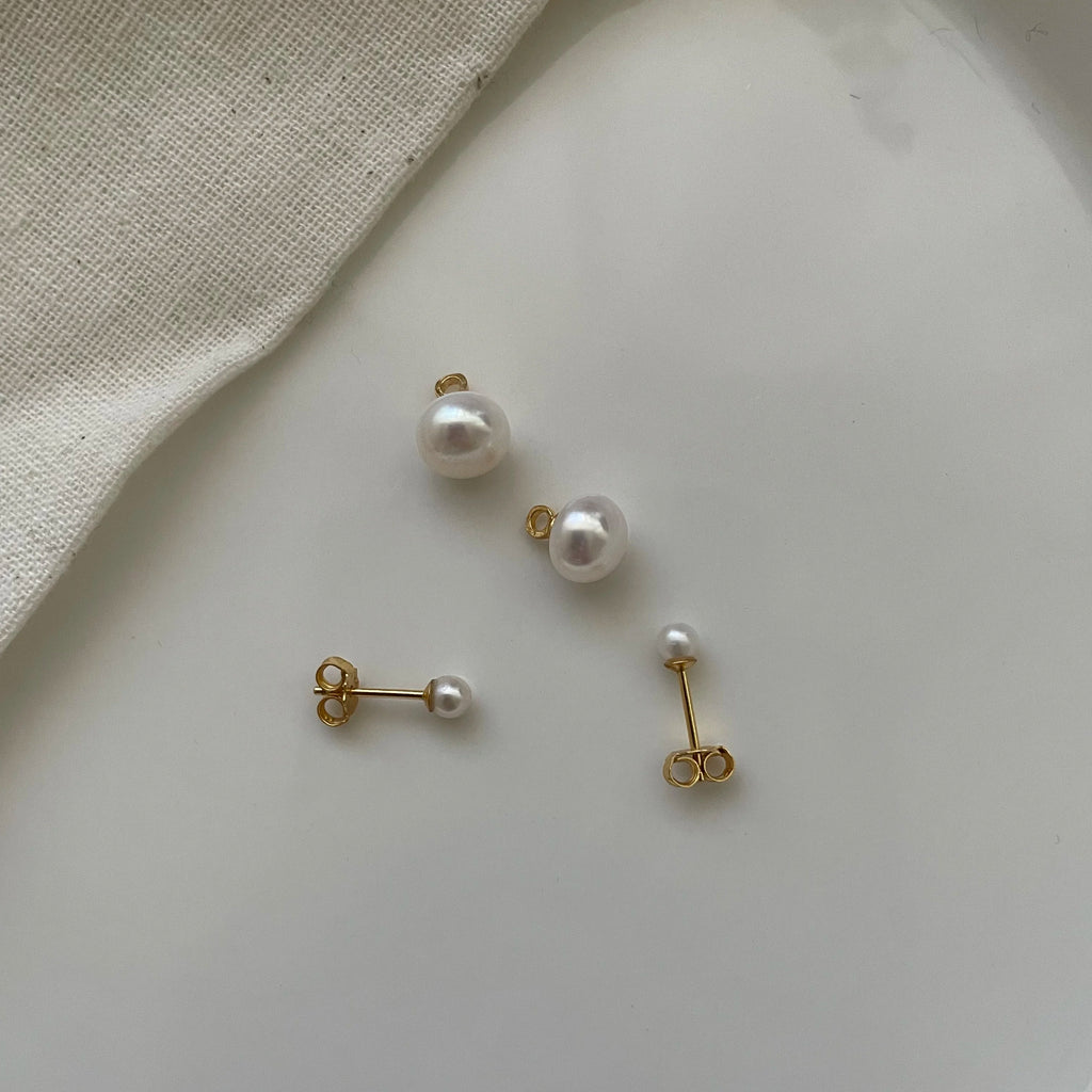 Double Bead Simple Pearl Earrings