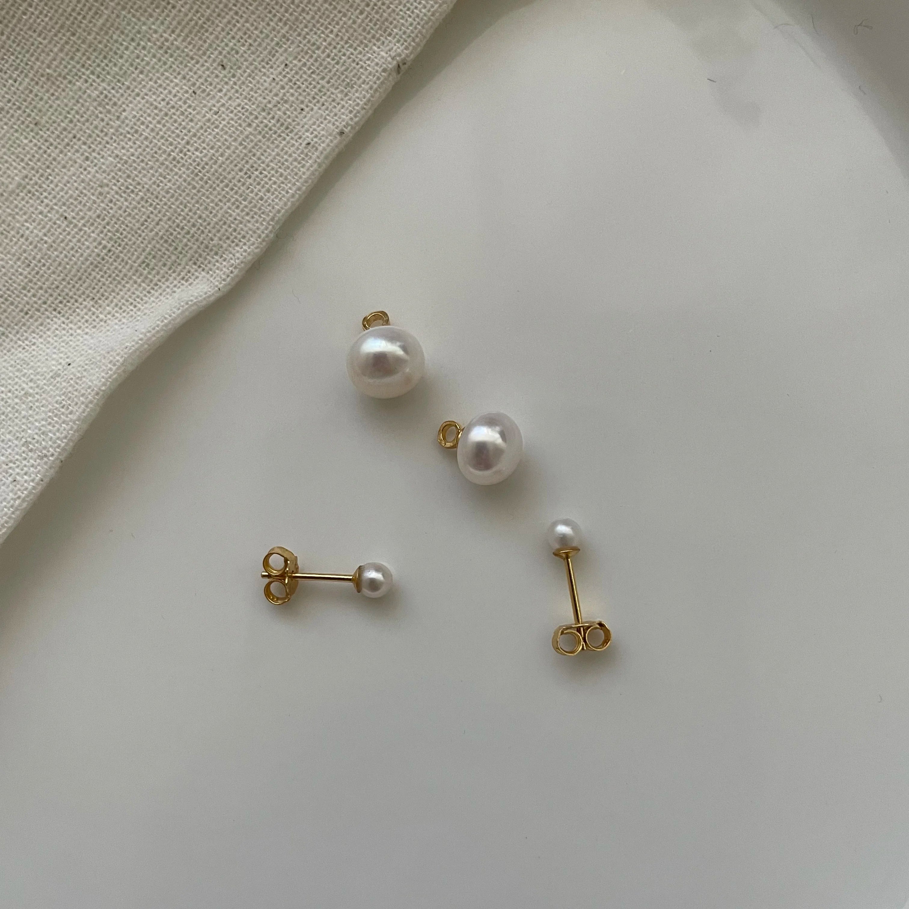 Double Bead Simple Pearl Earrings