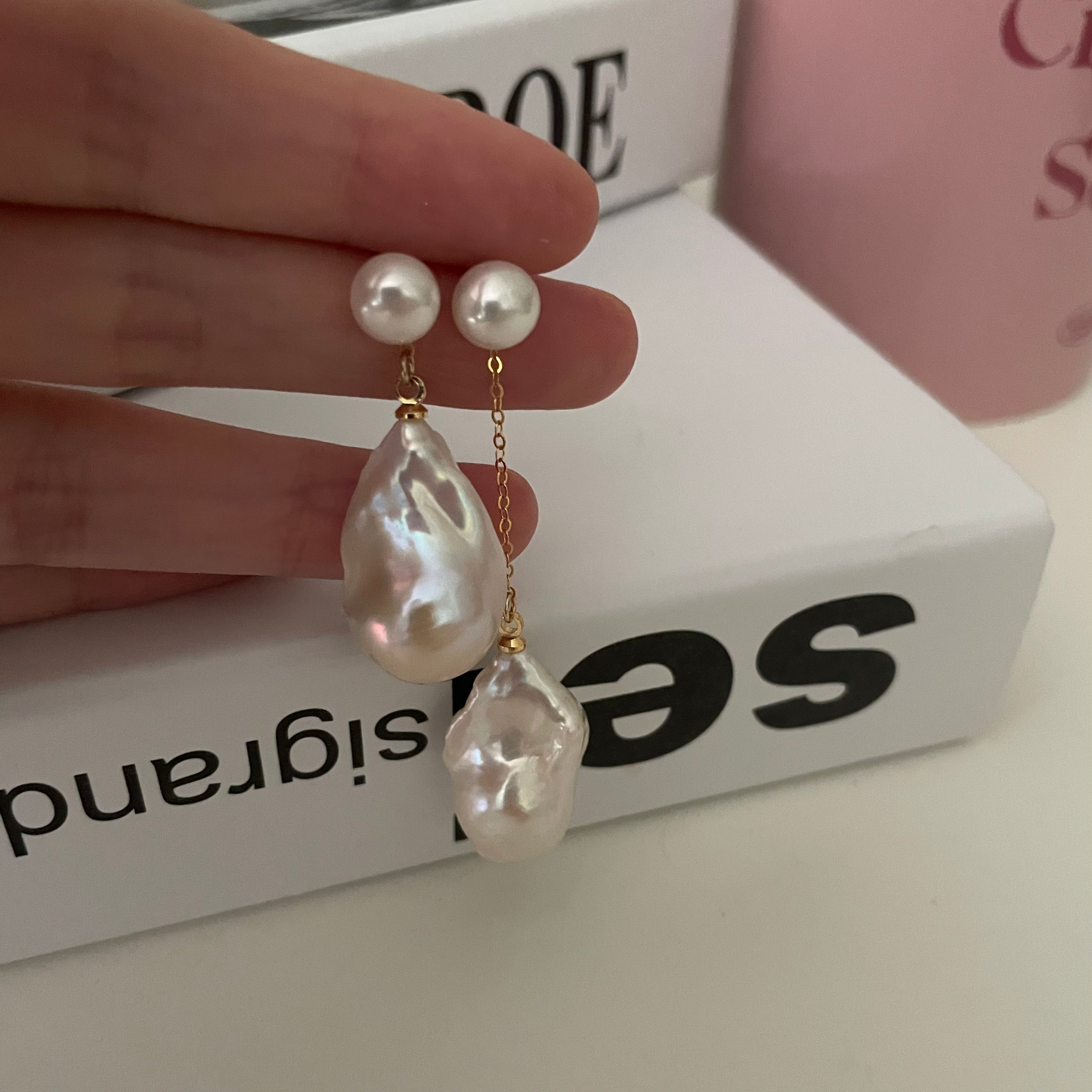 Asymmetrical pearl and  Baroque pendant Earrings