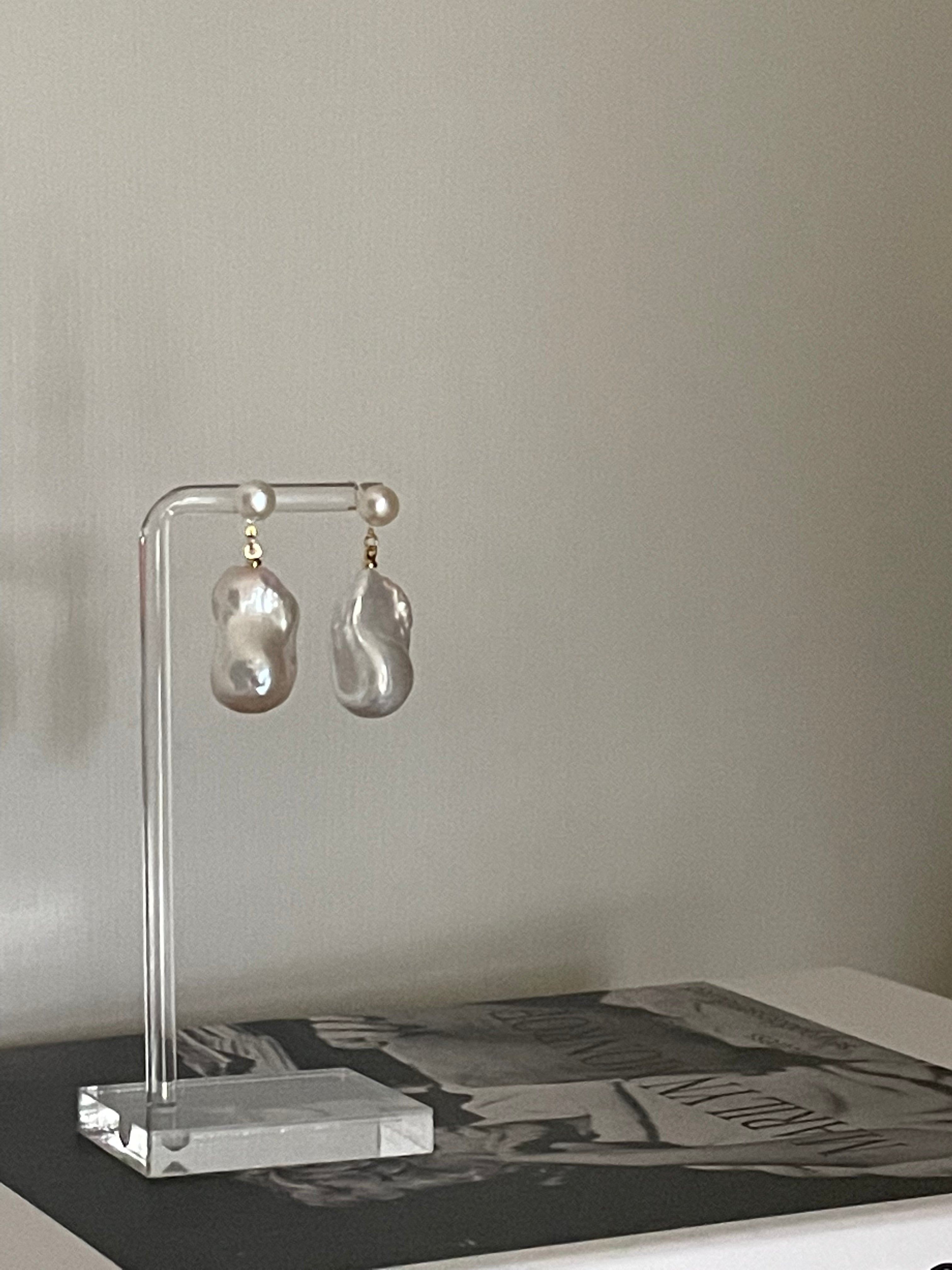 Symmetrical Pearl Baroque Pendant Earrings