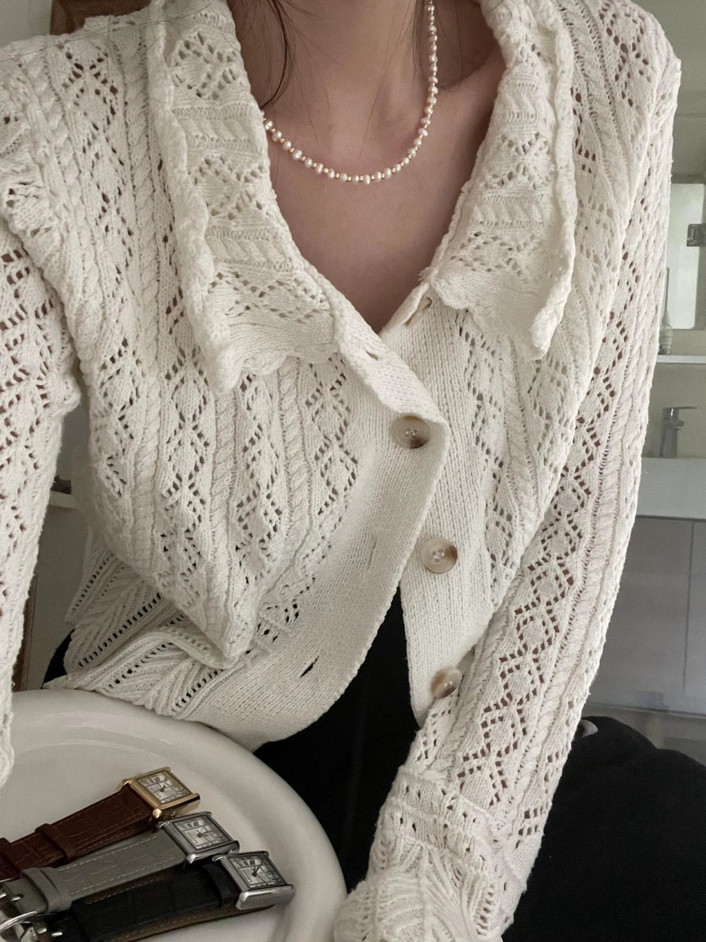 Gold Plated Round Bead Pearls Necklace