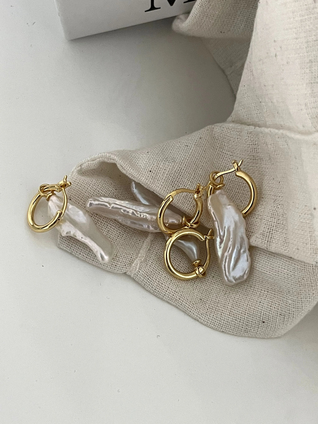 Irregular Bar  Baroque Pearl Drop Hoops