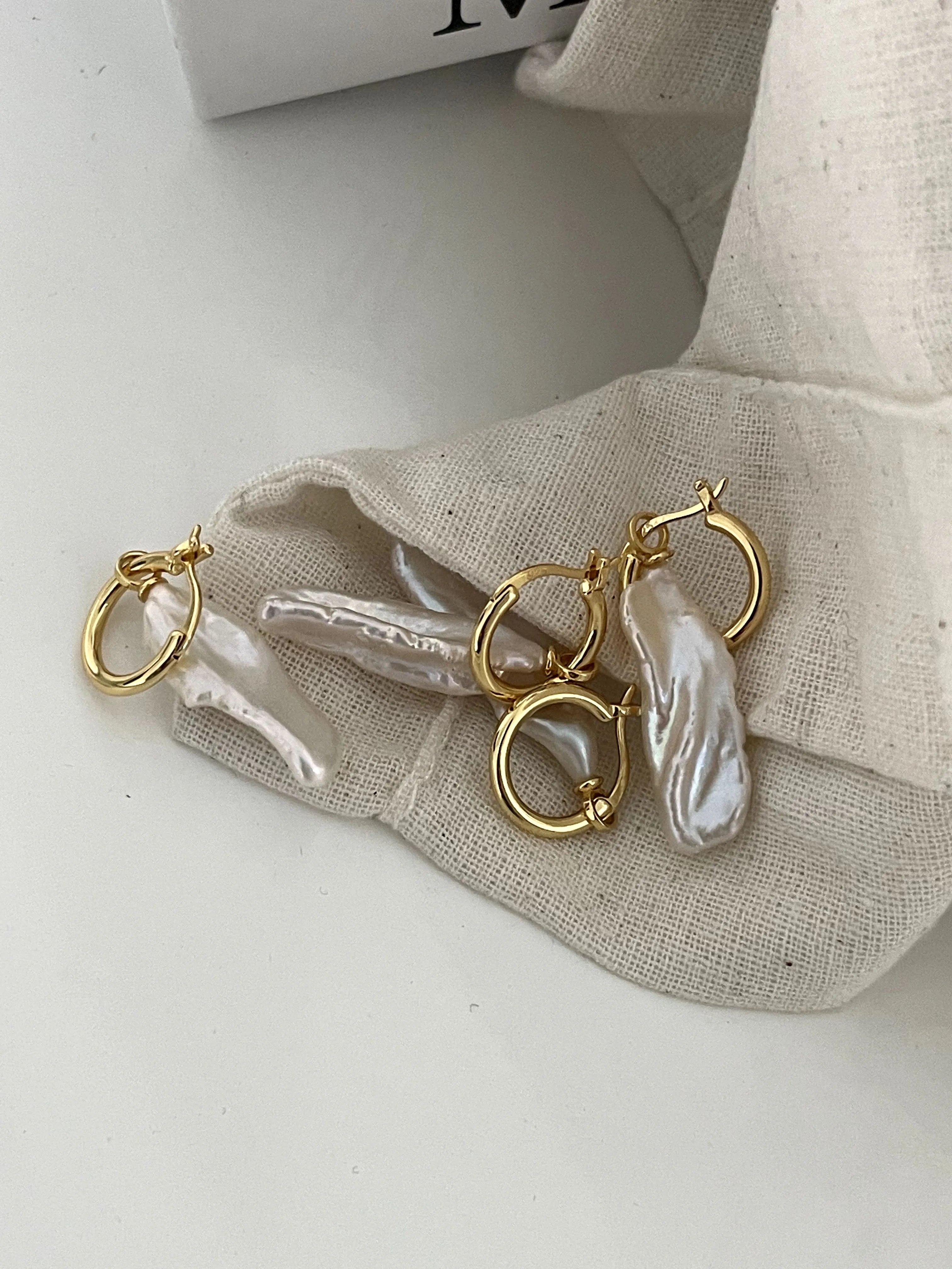 Irregular Bar  Baroque Pearl Drop Hoops