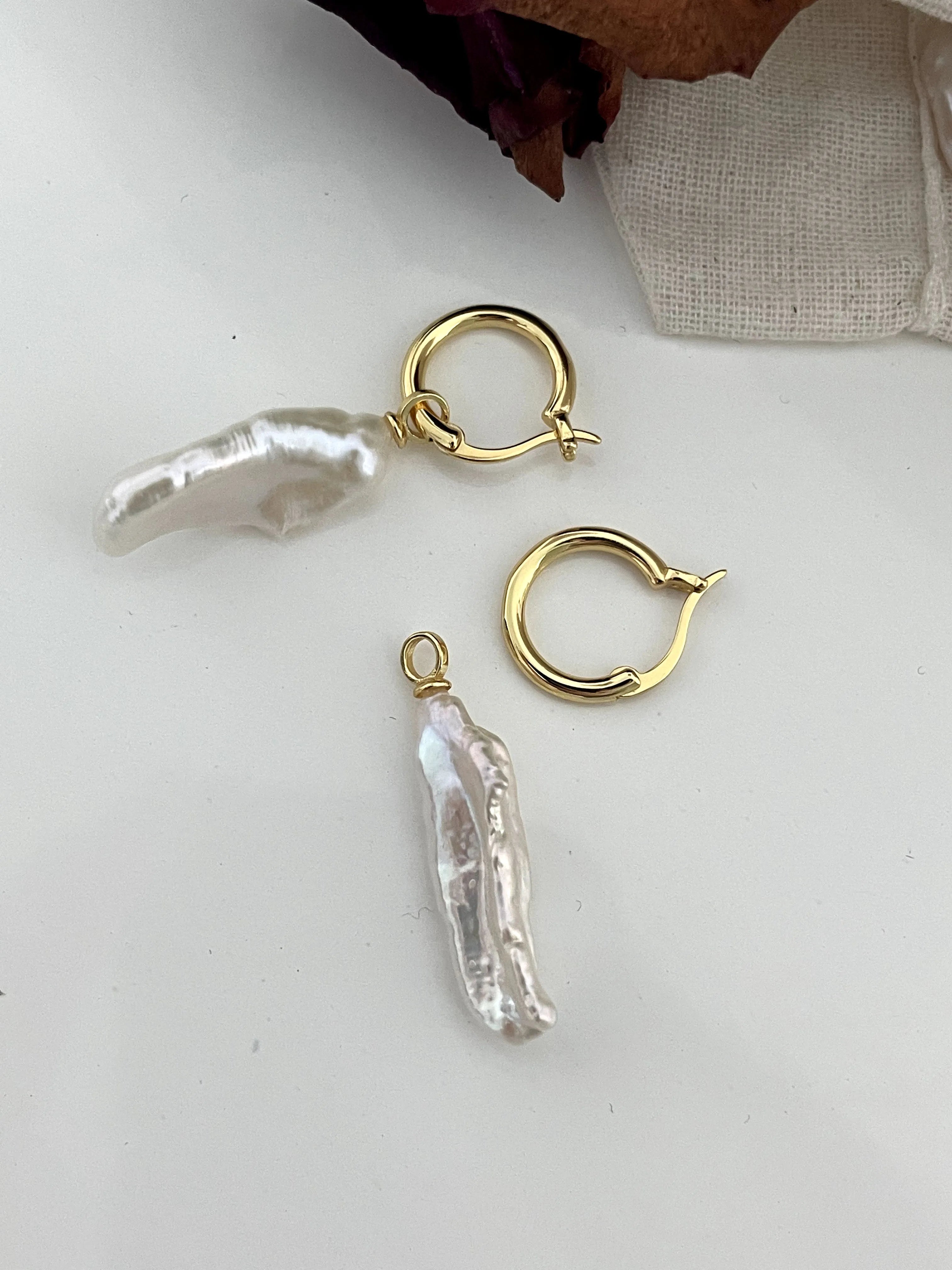 Irregular Bar  Baroque Pearl Drop Hoops