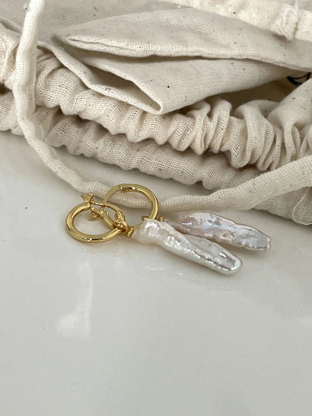 Irregular Bar  Baroque Pearl Drop Hoops