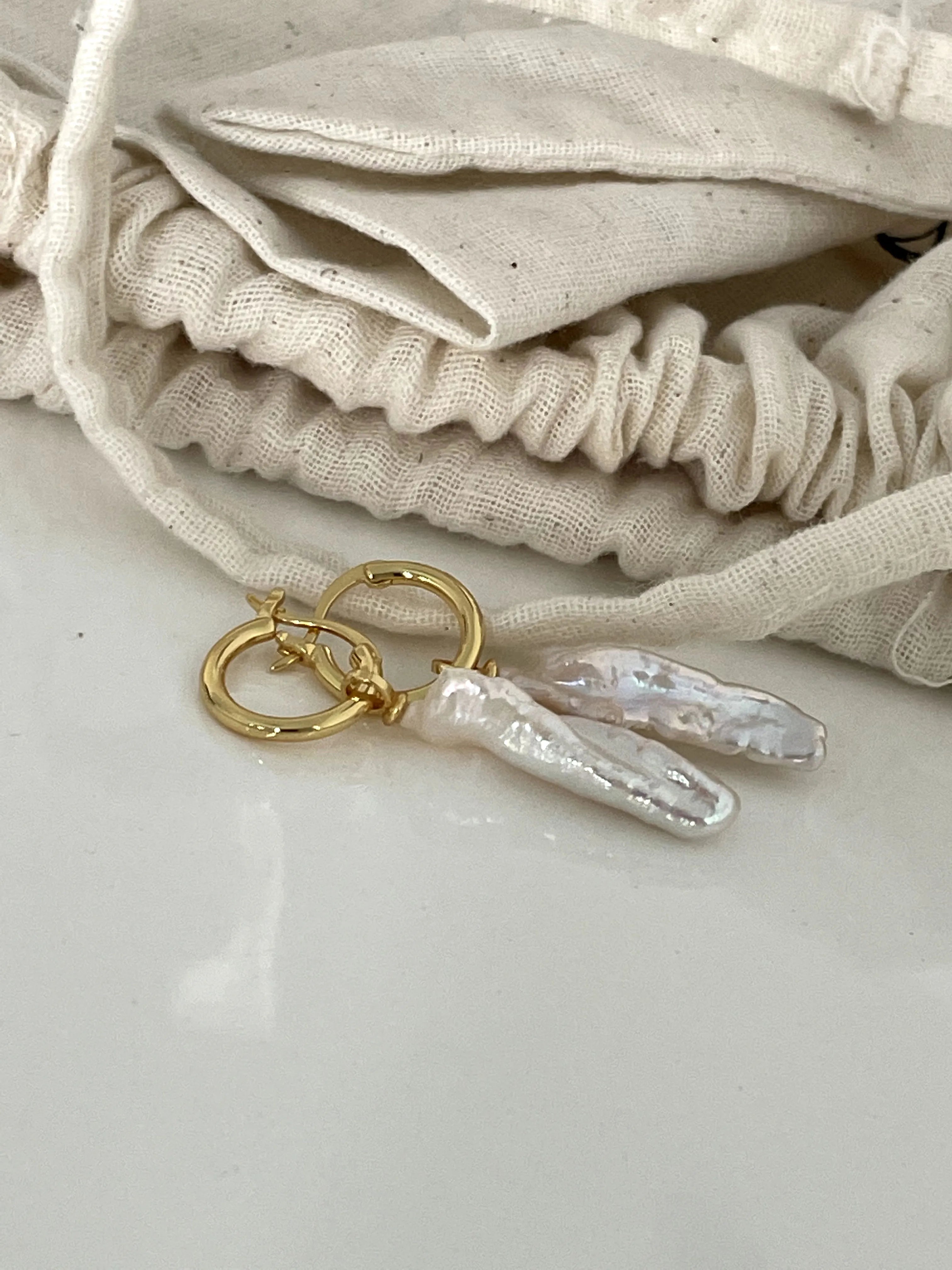 Irregular Bar  Baroque Pearl Drop Hoops