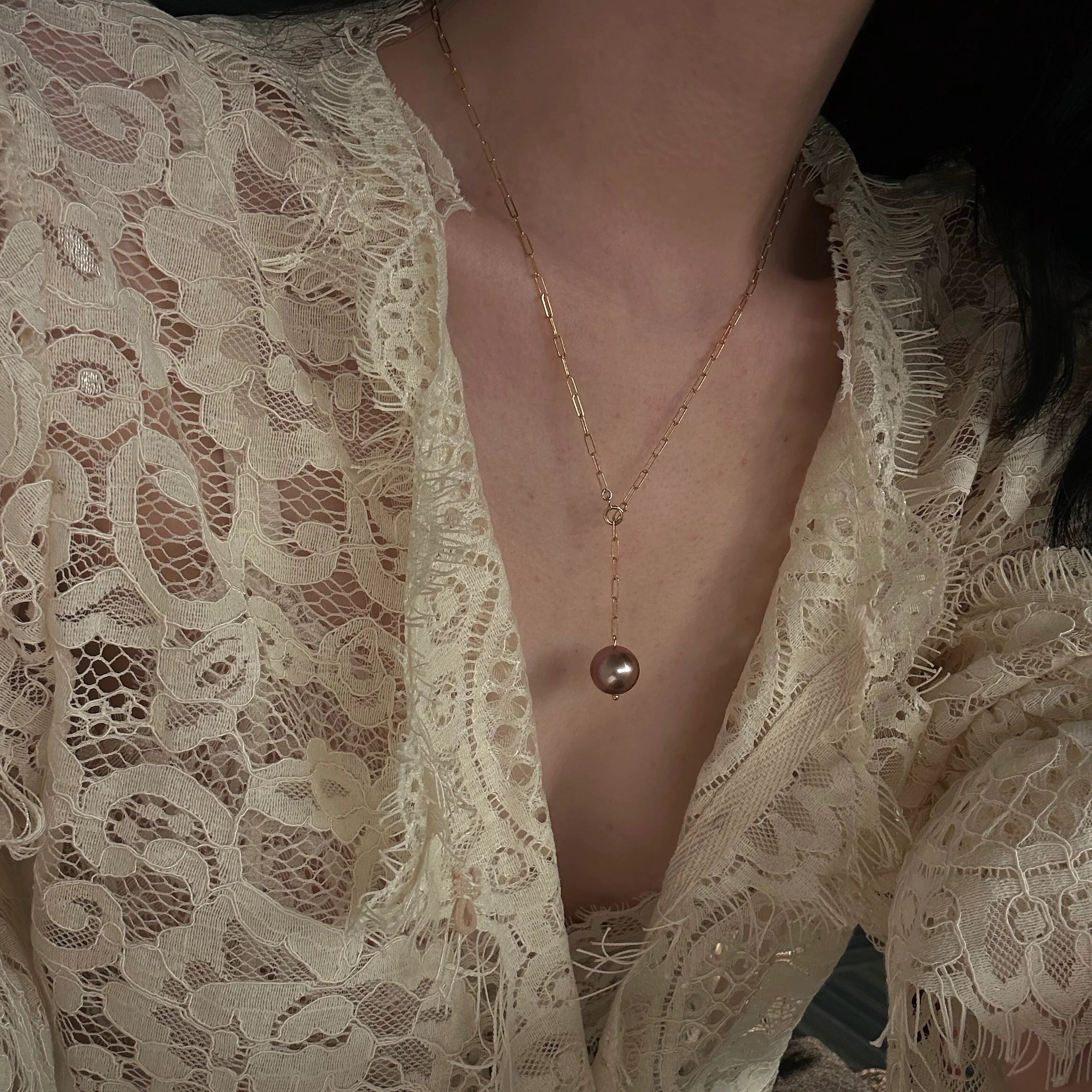 Purple Grape Pearl Drop Necklace