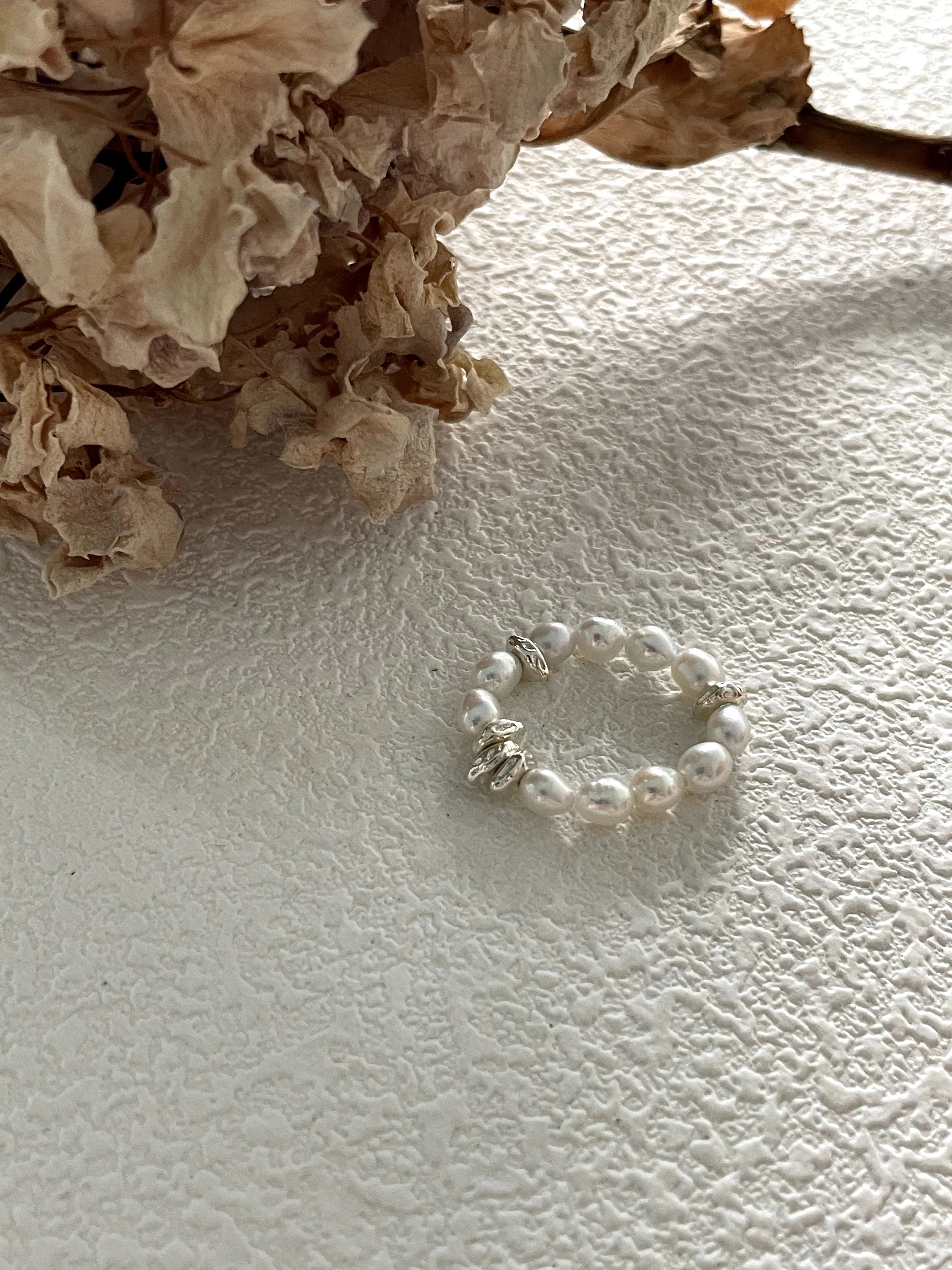 Irregular mini Baroque Pearl silver ring