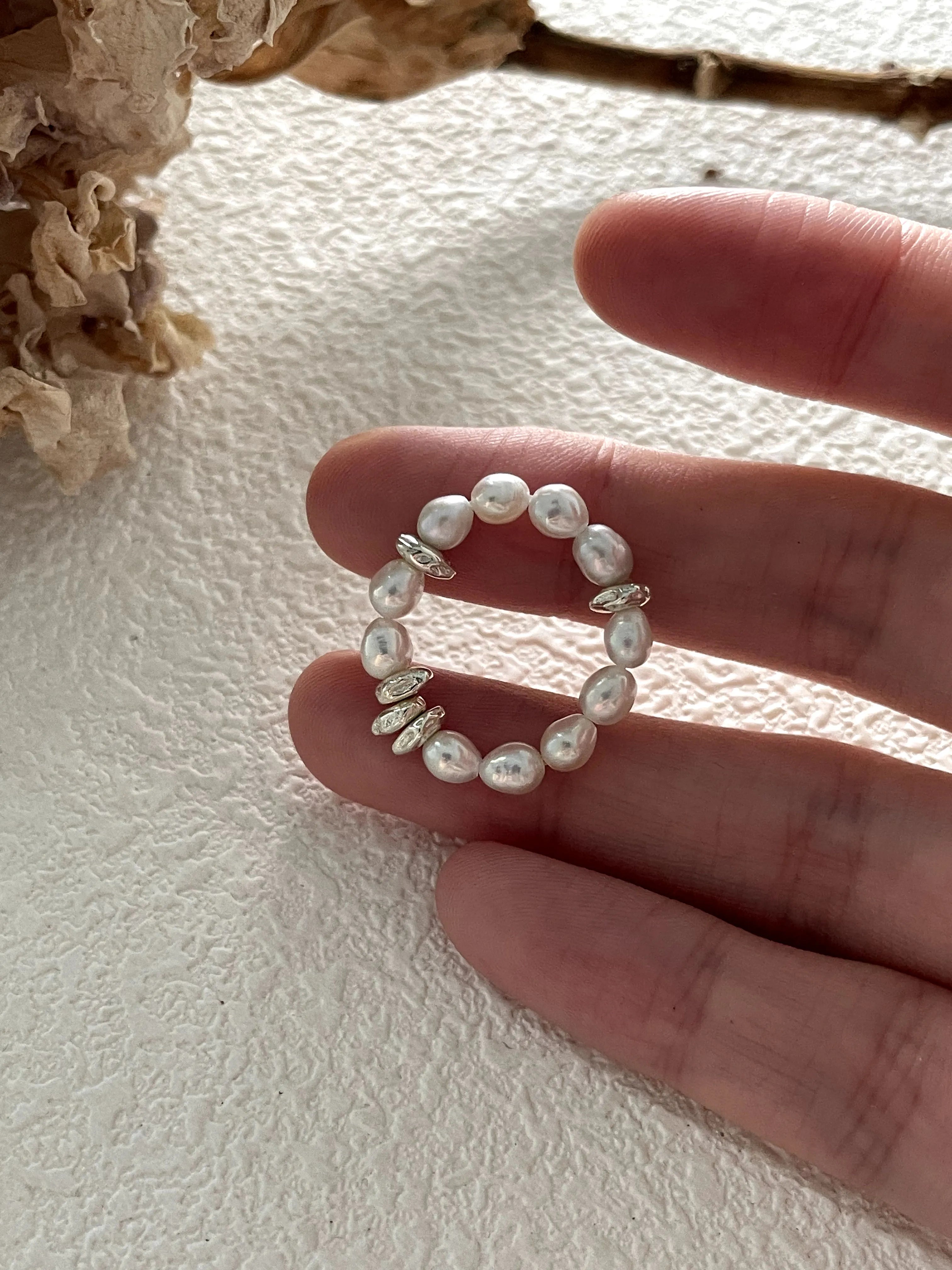Irregular mini Baroque Pearl silver ring