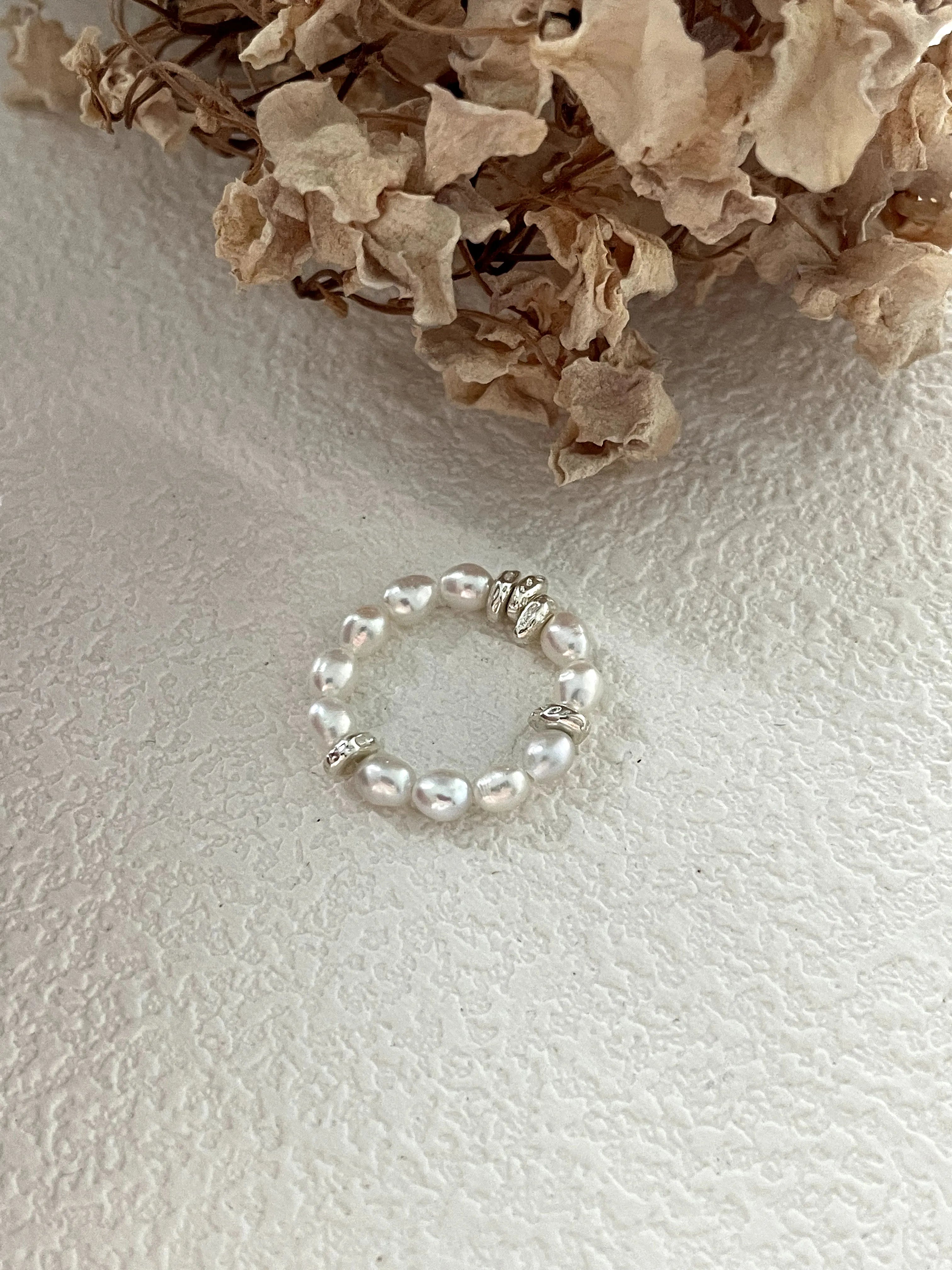 Irregular mini Baroque Pearl silver ring