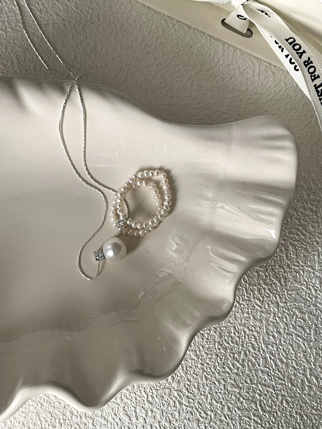 Double-layered Pearl and Diamond Ring