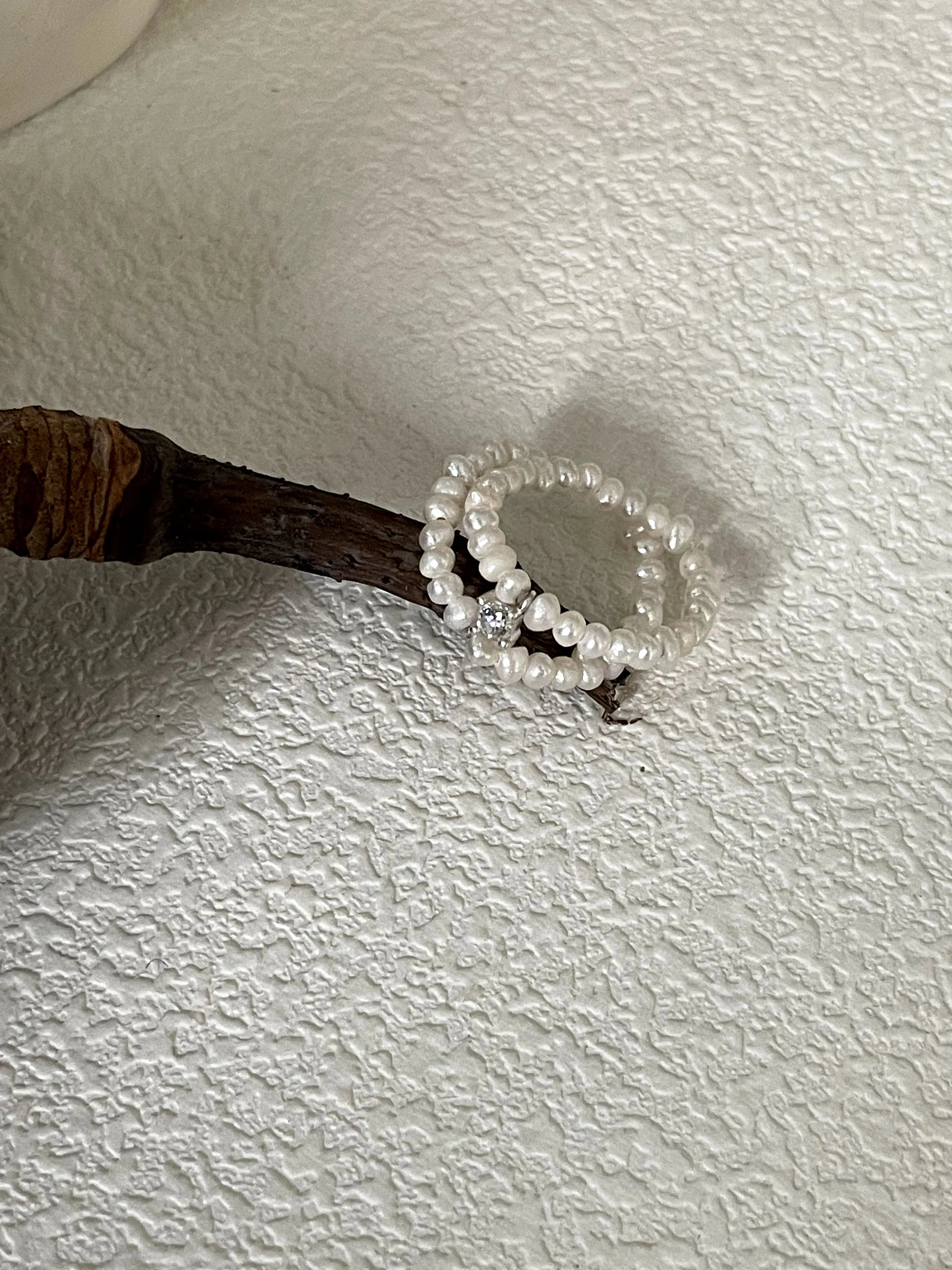 Double-layered Pearl and Diamond Ring