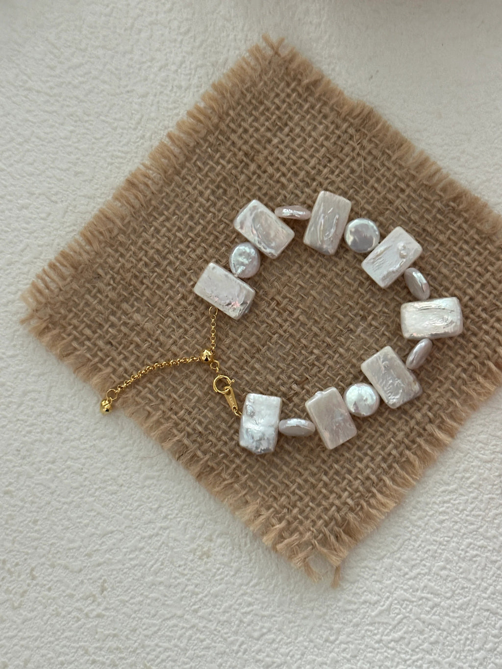 Geometric Square & Round Baroque Pearls Bracelet 18k Gold Platted