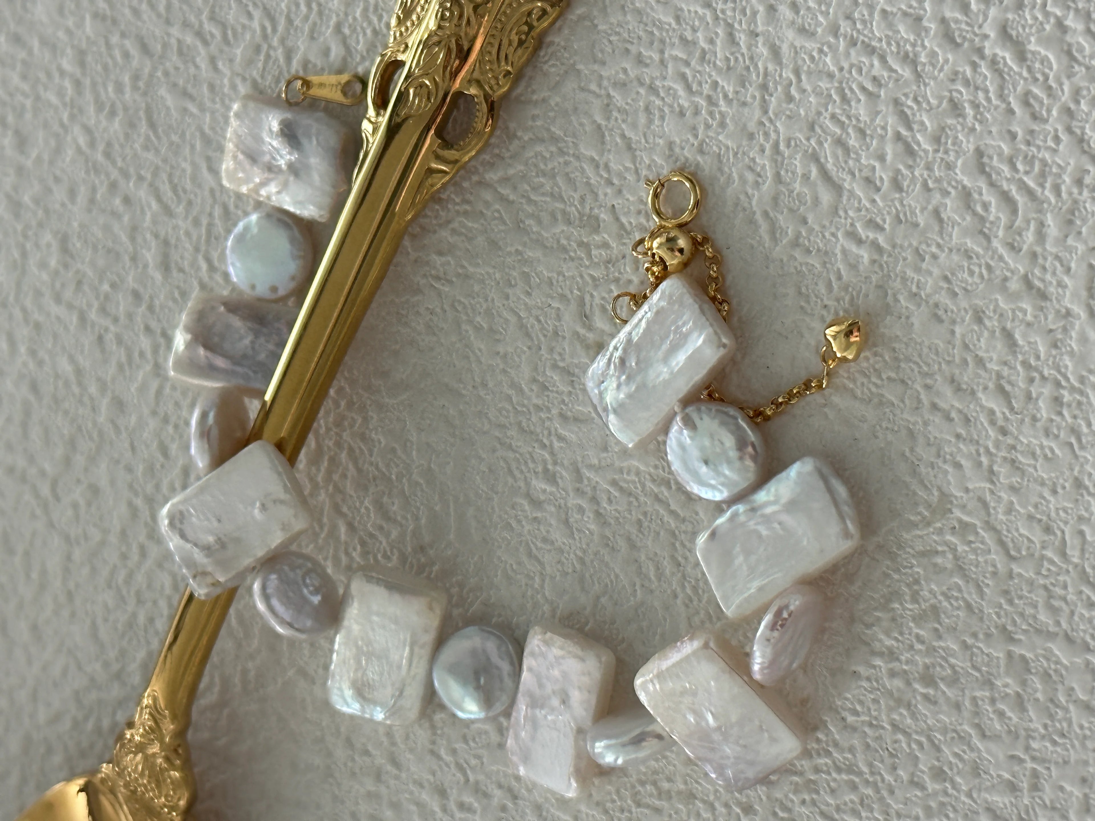 Geometric Square & Round Baroque Pearls Bracelet 18k Gold Platted