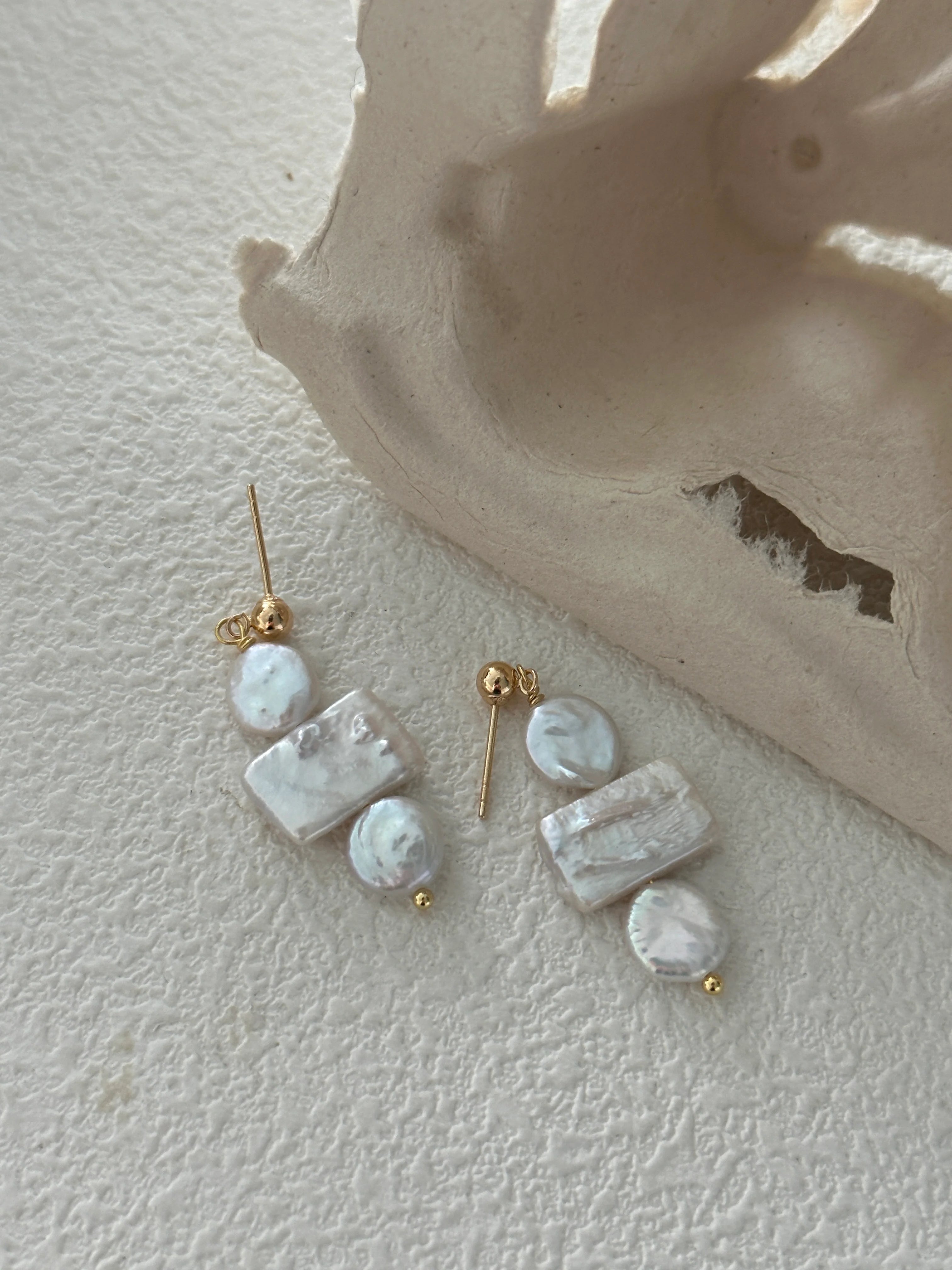 Geometric Square & Round Baroque Pearl Drops