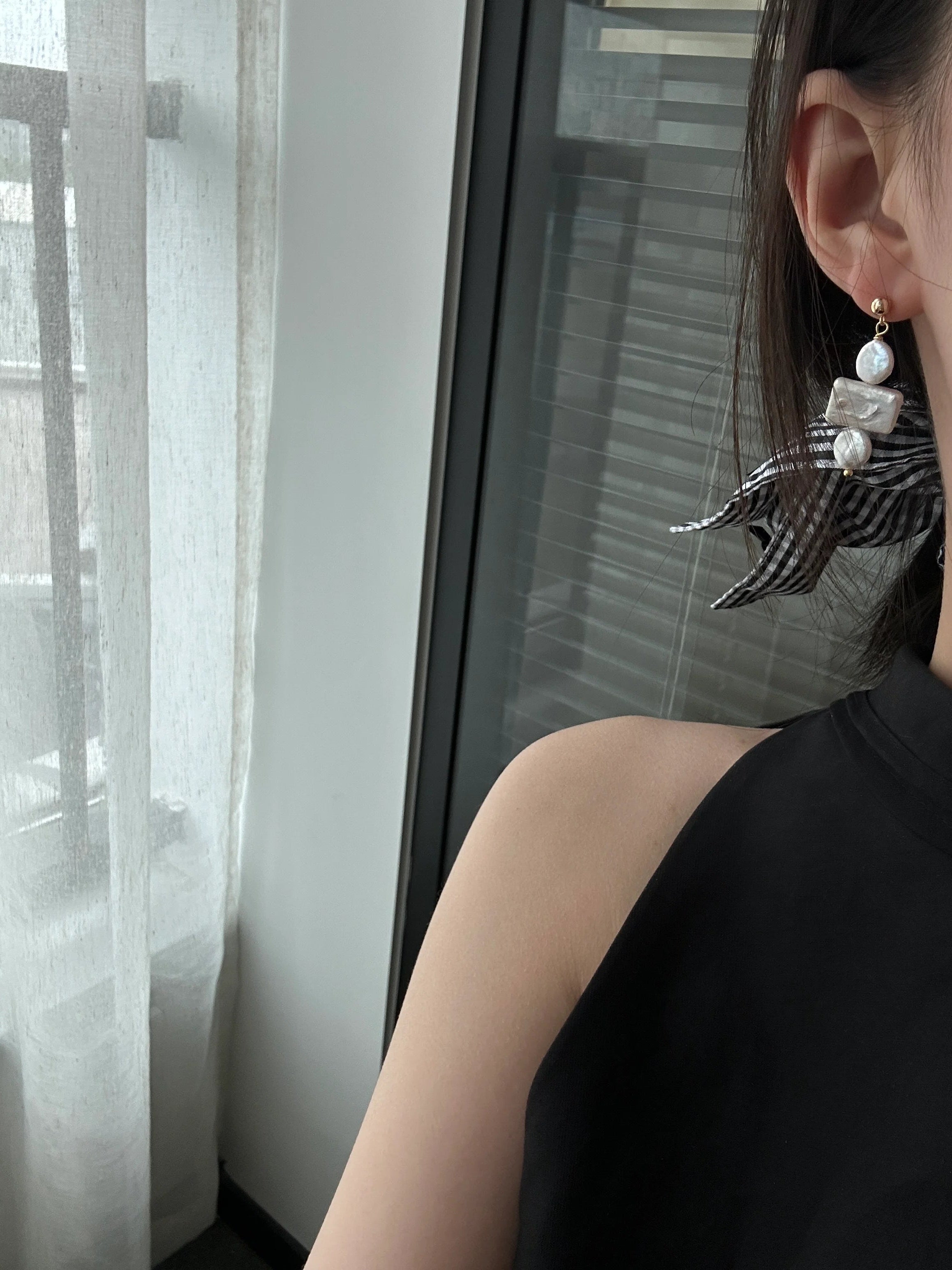 Geometric Square & Round Baroque Pearl Drops