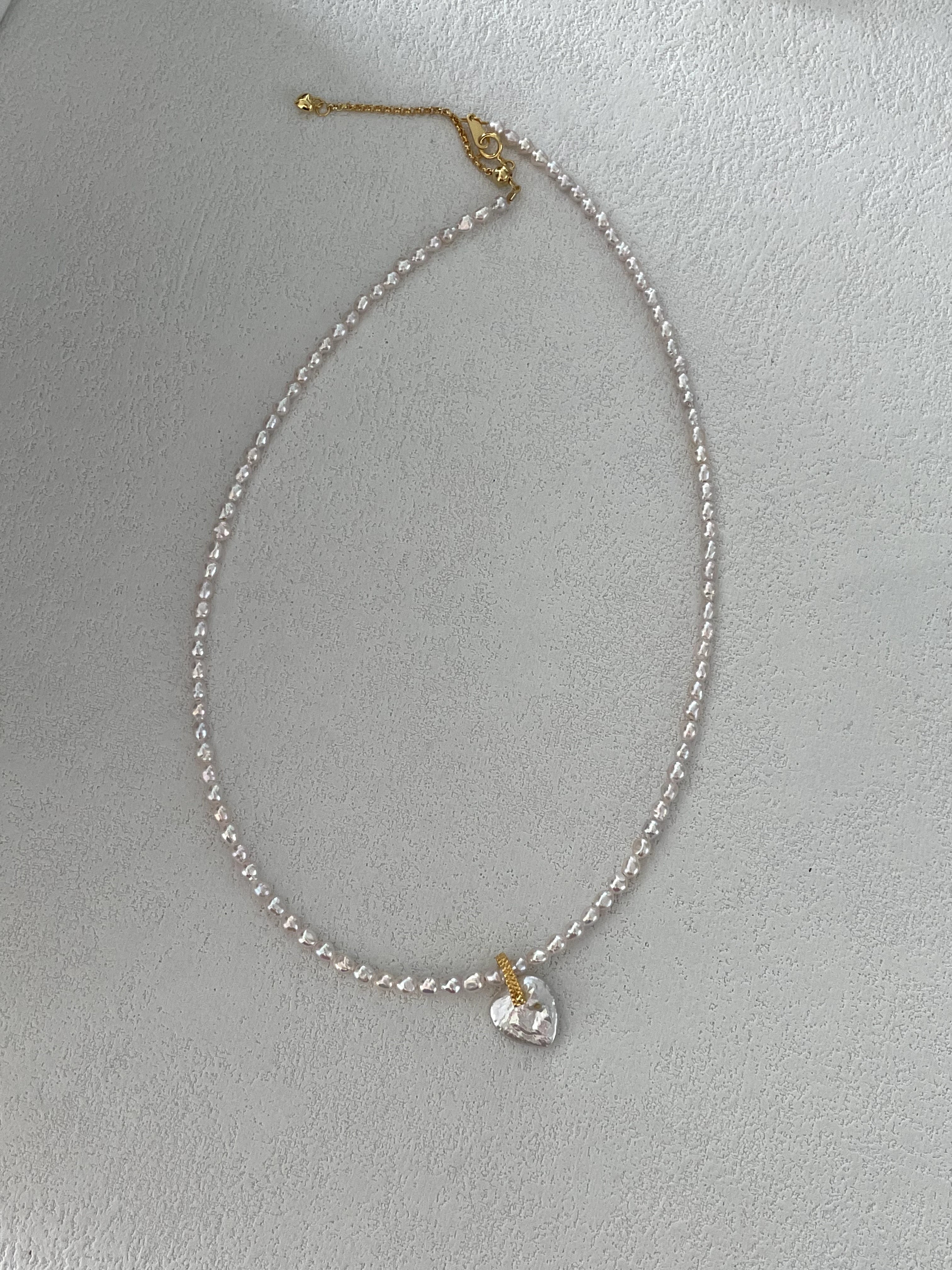 Pink Heart Pendant Baroque Beaded Pears Necklace