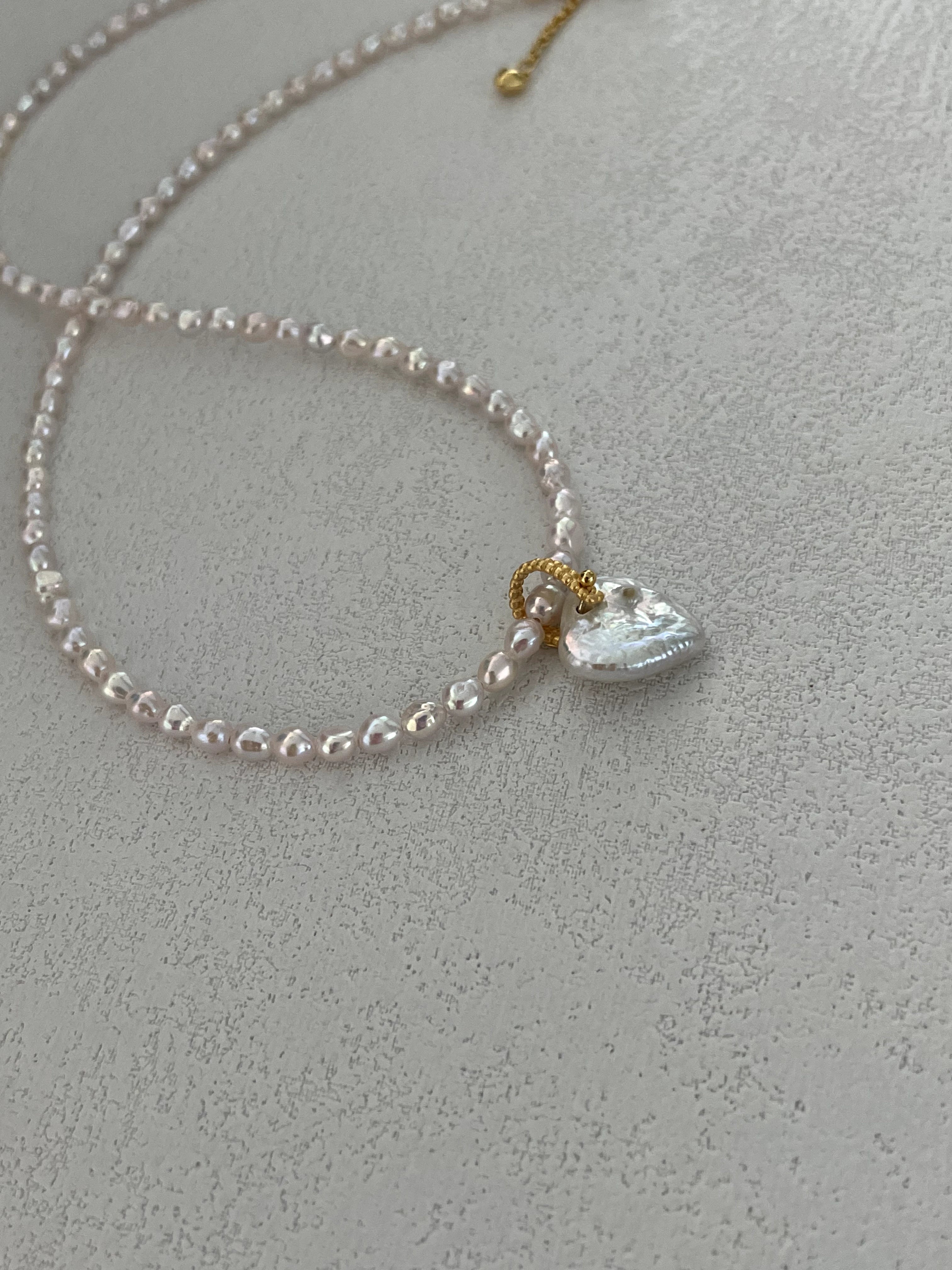 Pink Heart Pendant Baroque Beaded Pears Necklace