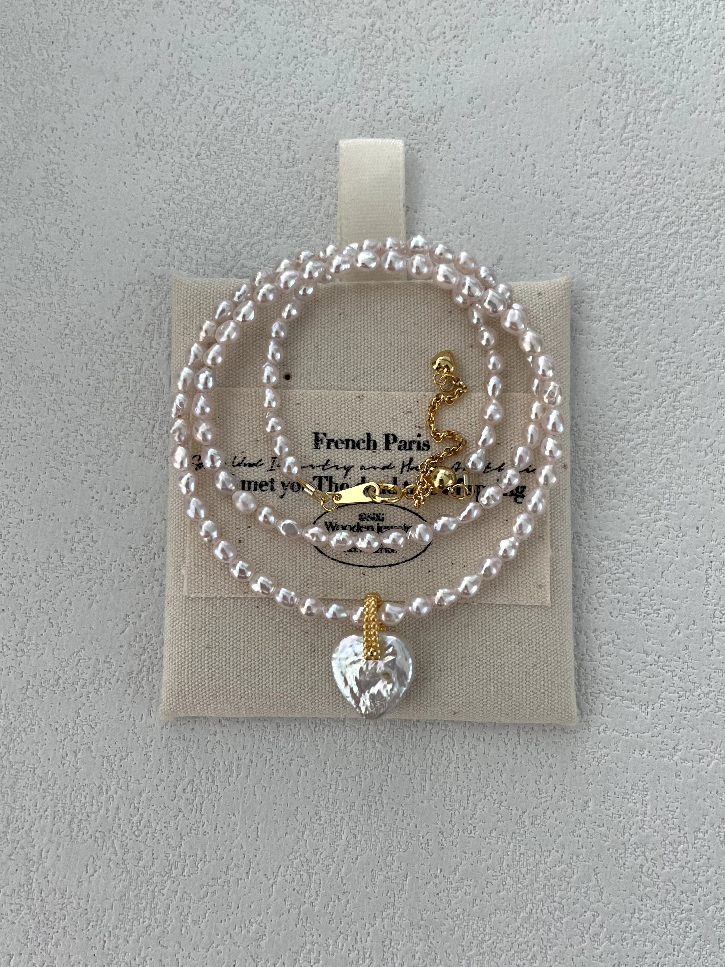 Pink Heart Pendant Baroque Beaded Pears Necklace