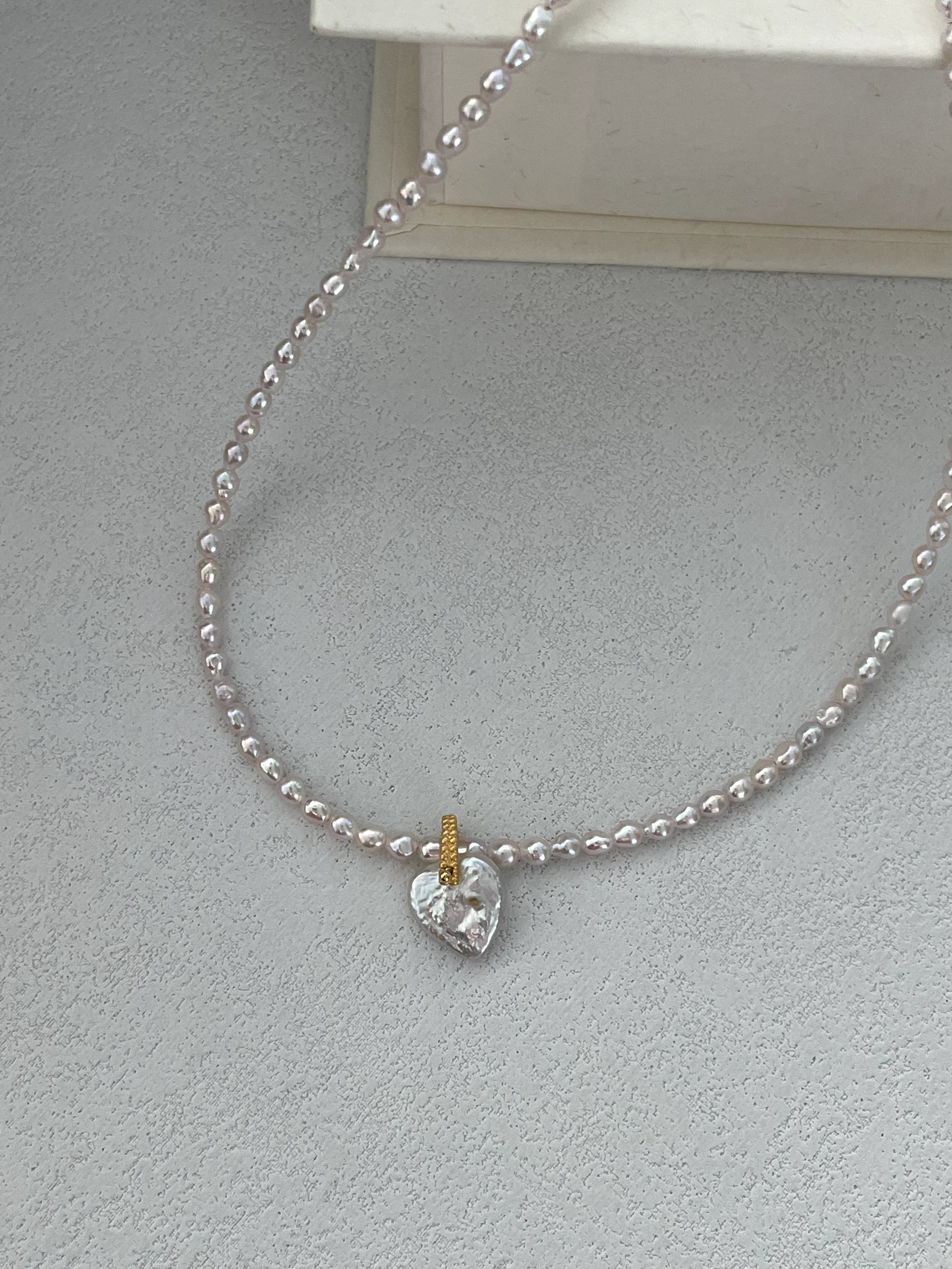 Pink Heart Pendant Baroque Beaded Pears Necklace