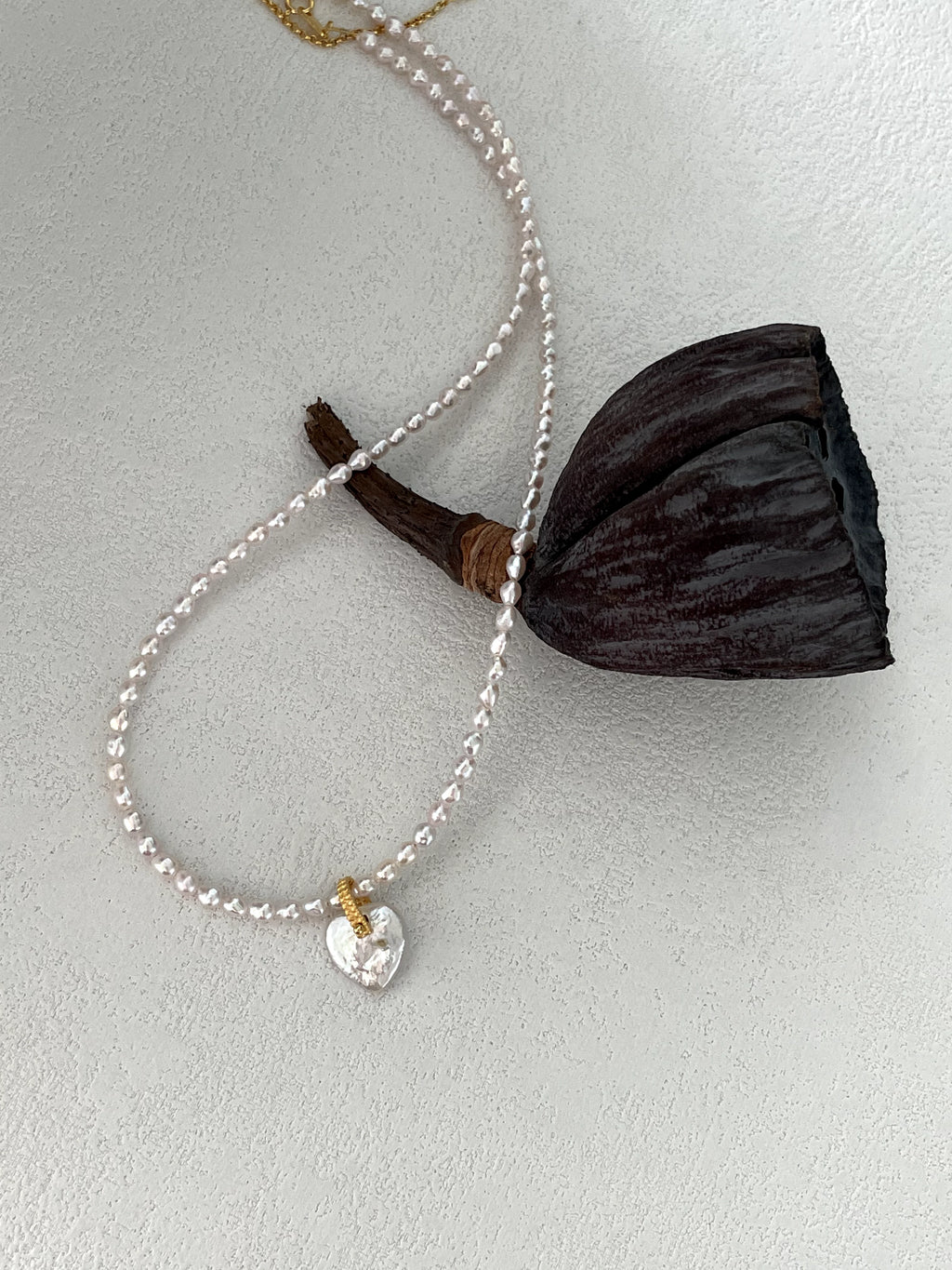 Pink Heart Pendant Baroque Beaded Pears Necklace