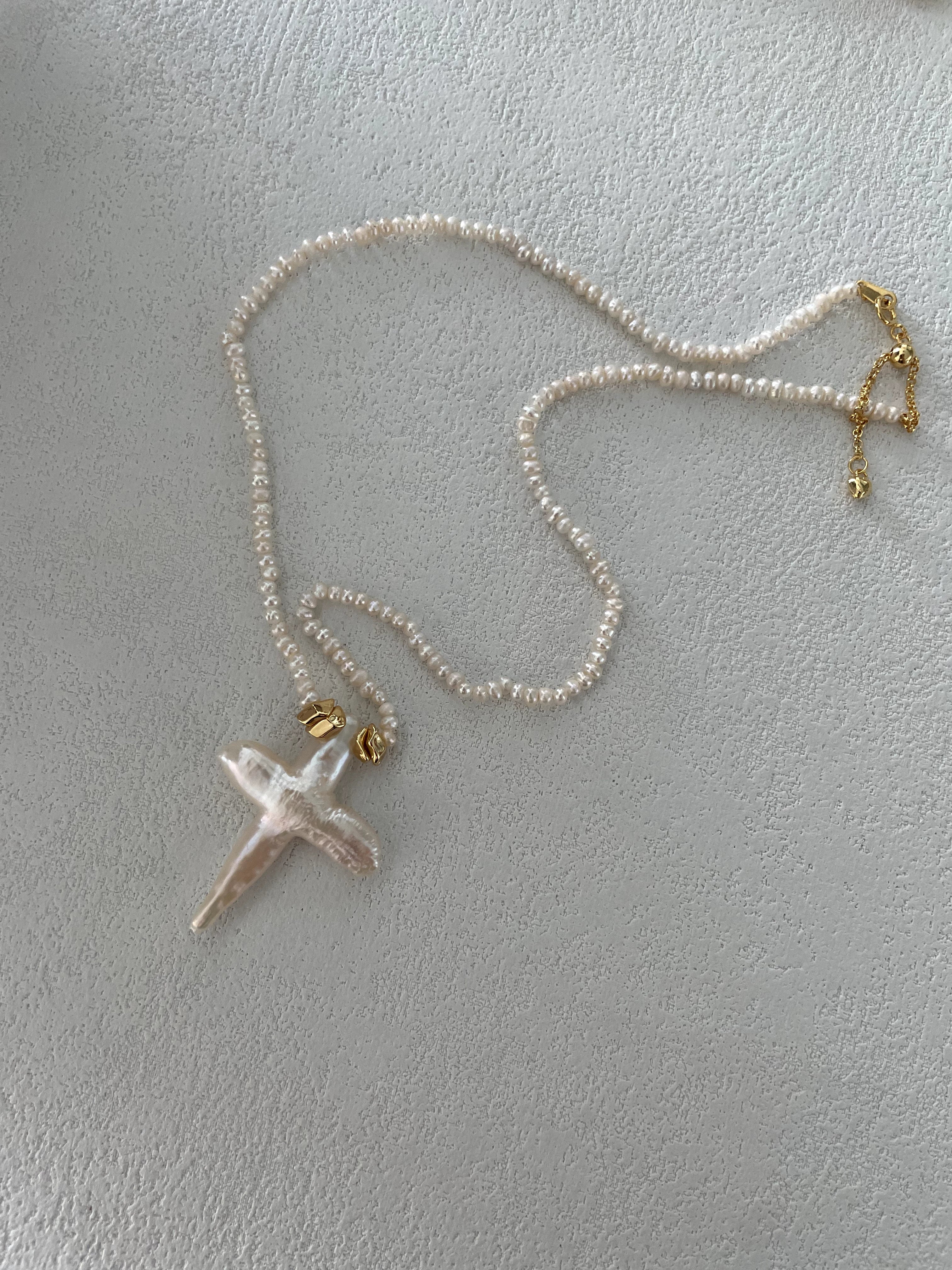 Holy Cross Baroque Beaded Pearls Necklace