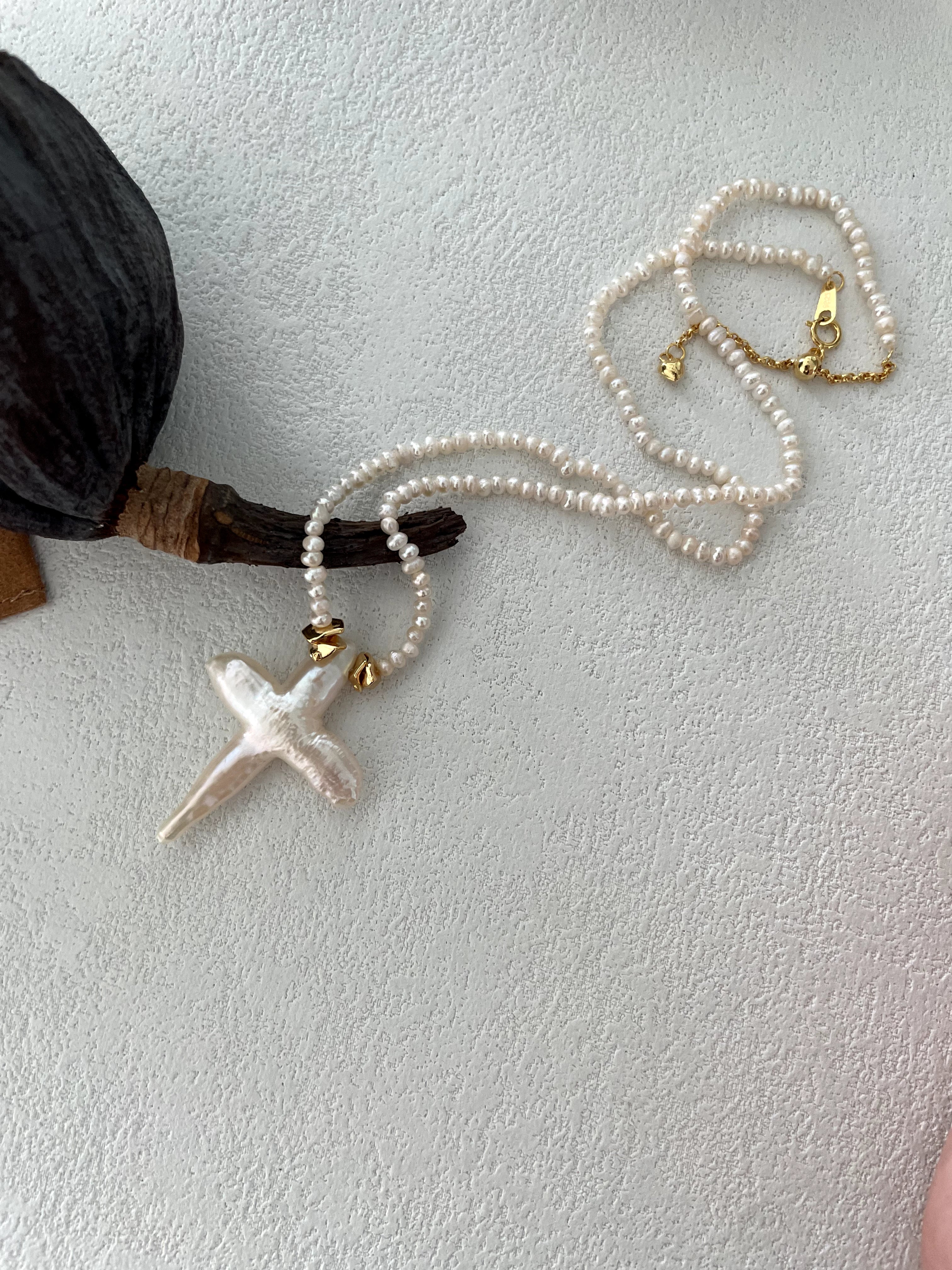 Holy Cross Baroque Beaded Pearls Necklace