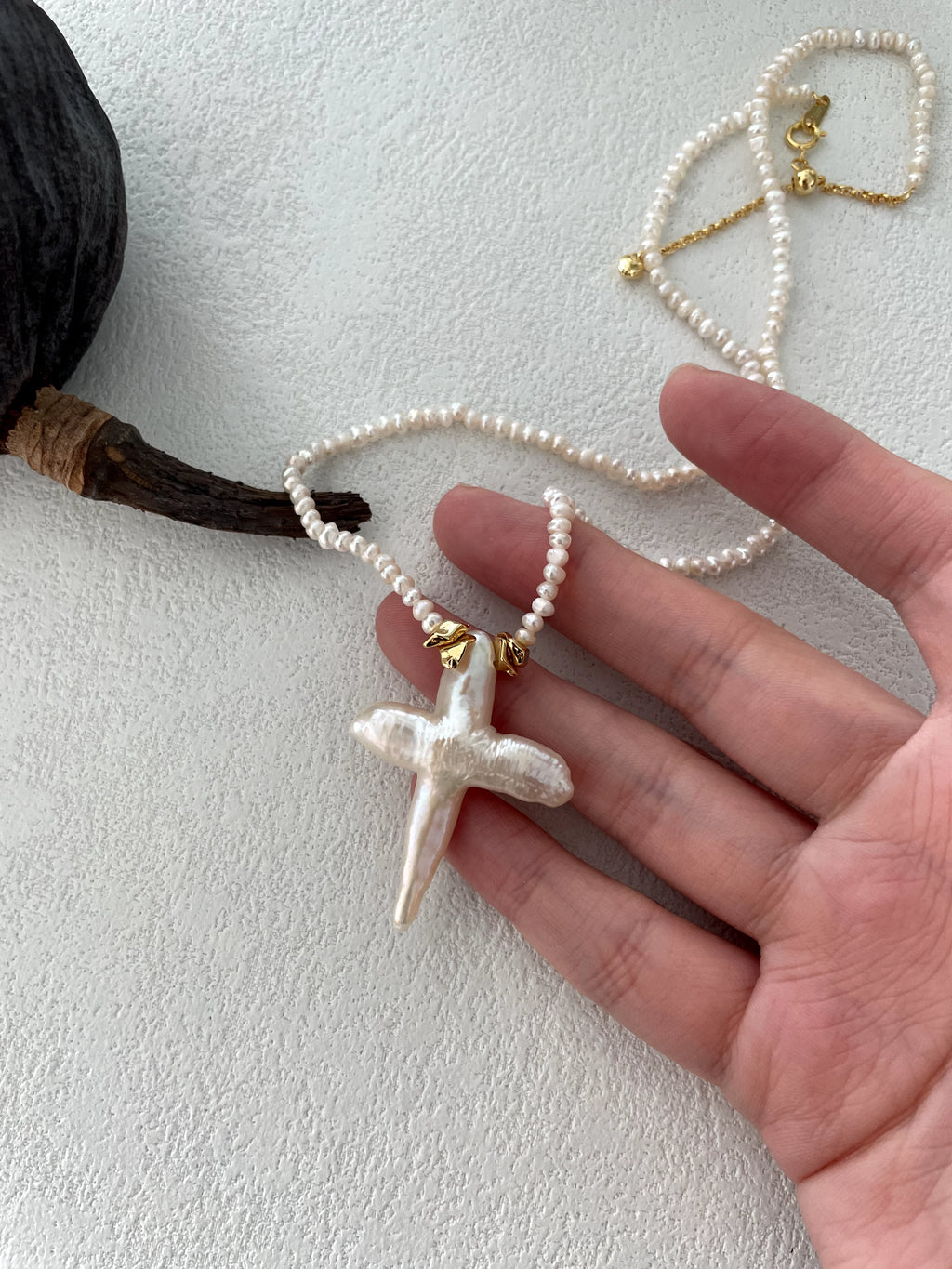 Holy Cross Baroque Beaded Pearls Necklace