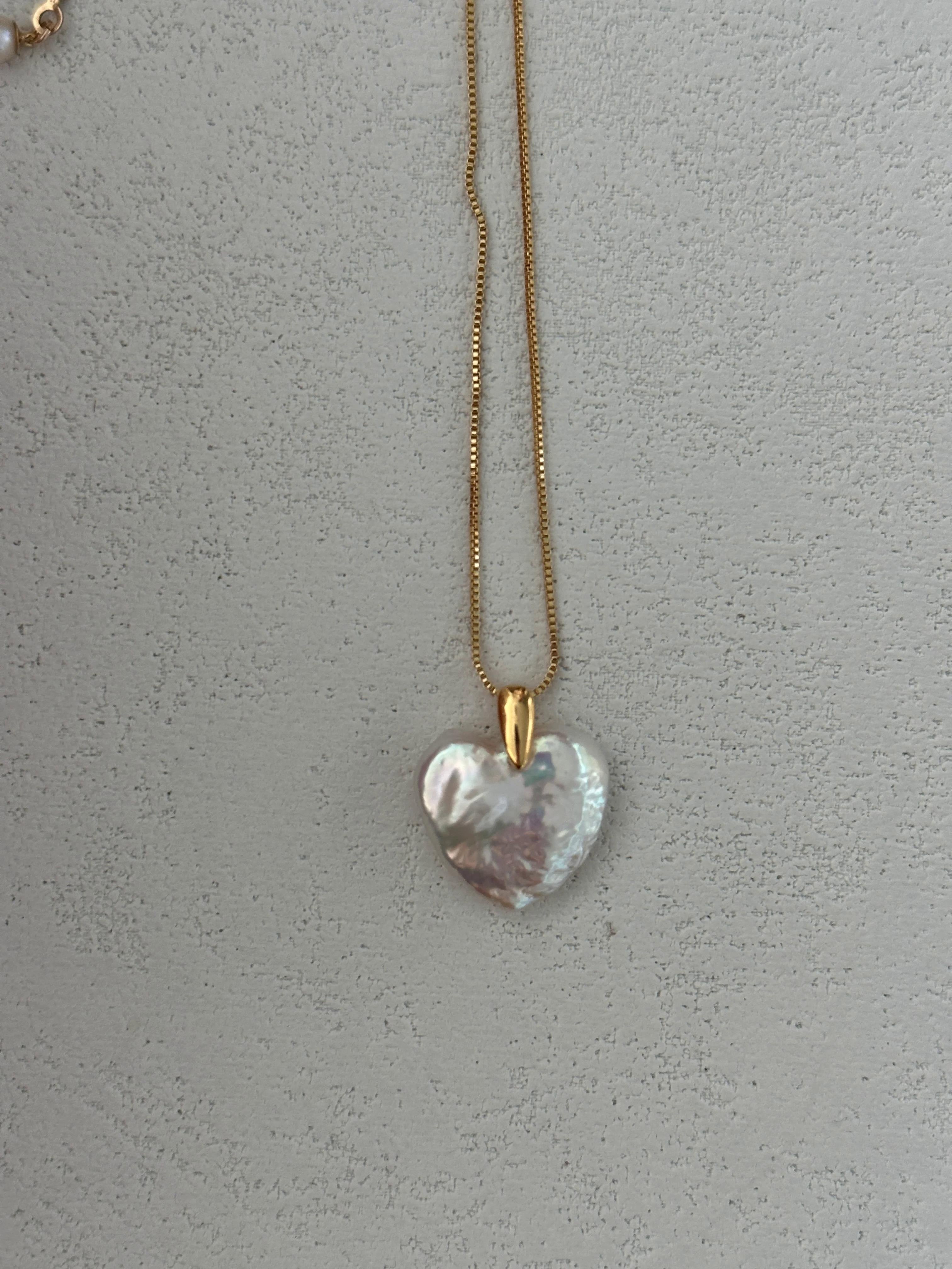 Tiny  Baroque Pearl Heart Charm Necklace
