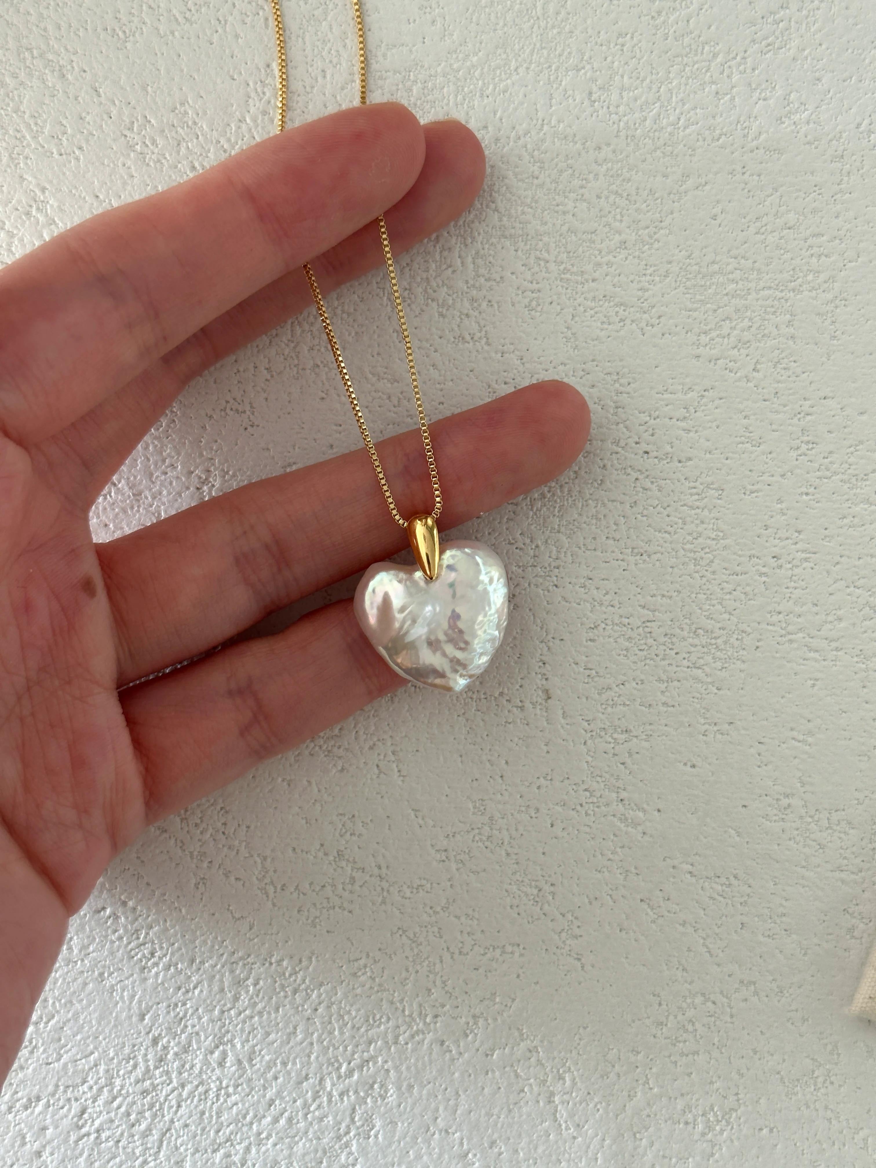 Tiny  Baroque Pearl Heart Charm Necklace