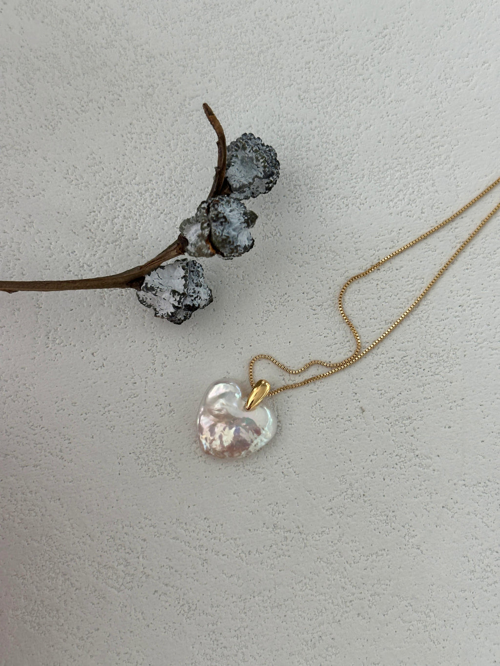 Tiny  Baroque Pearl Heart Charm Necklace