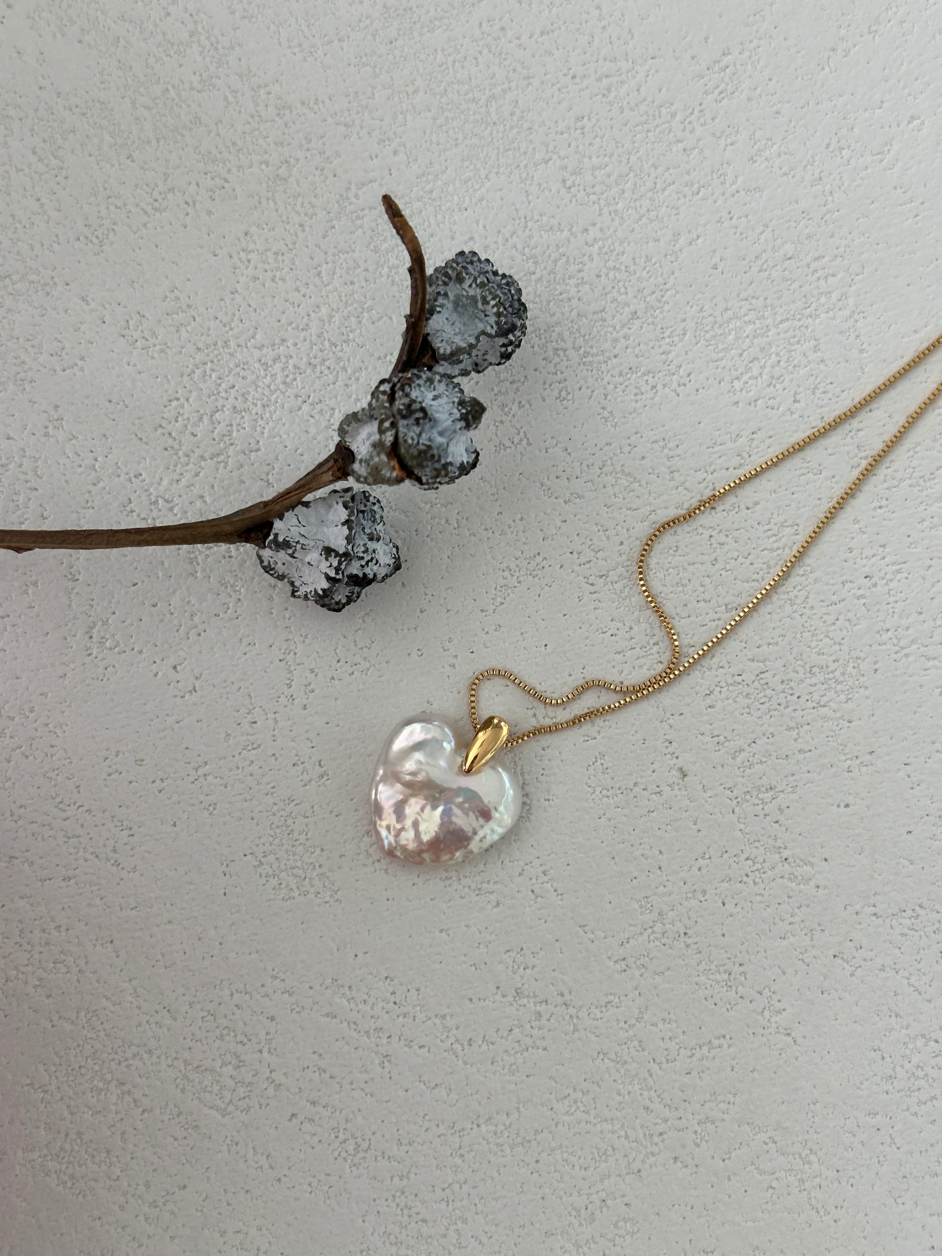 Tiny  Baroque Pearl Heart Charm Necklace