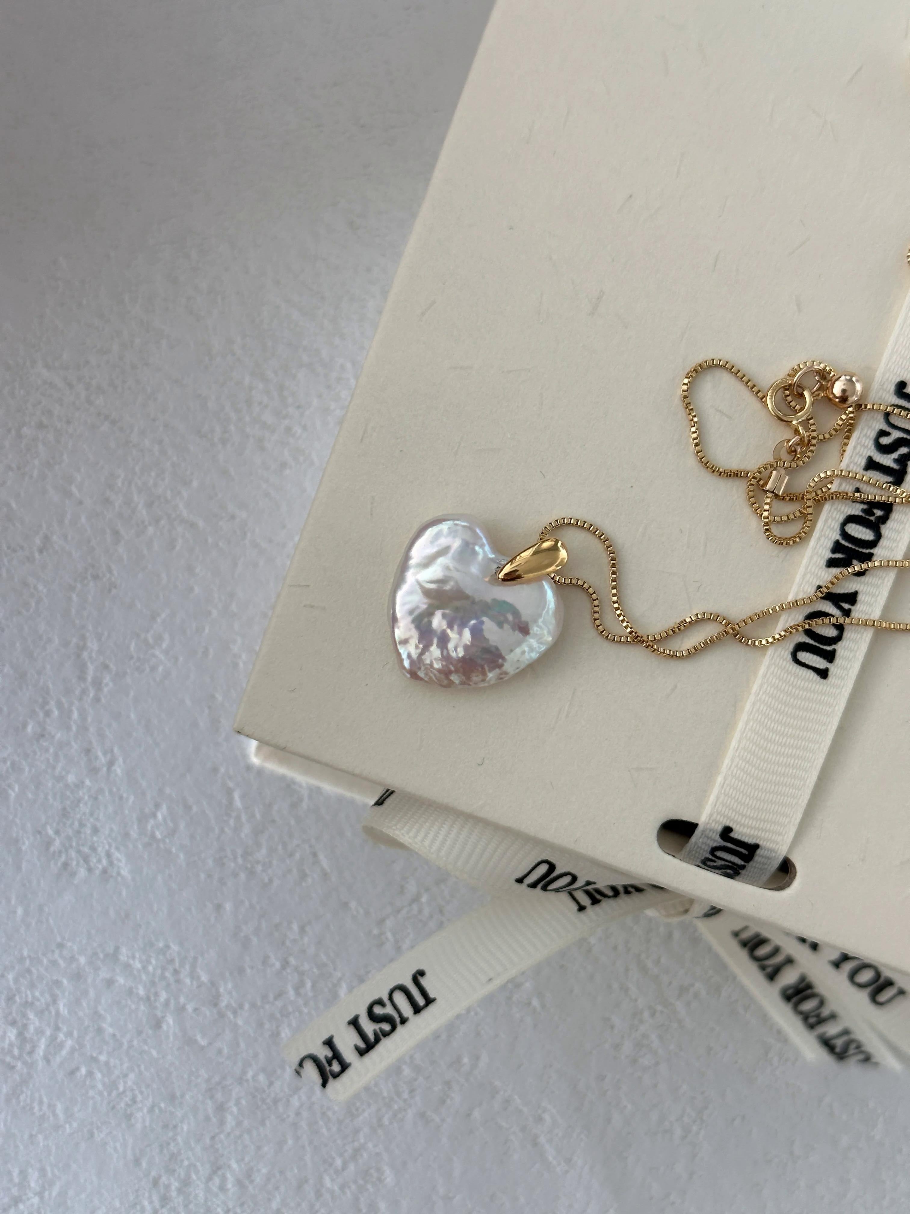Tiny  Baroque Pearl Heart Charm Necklace