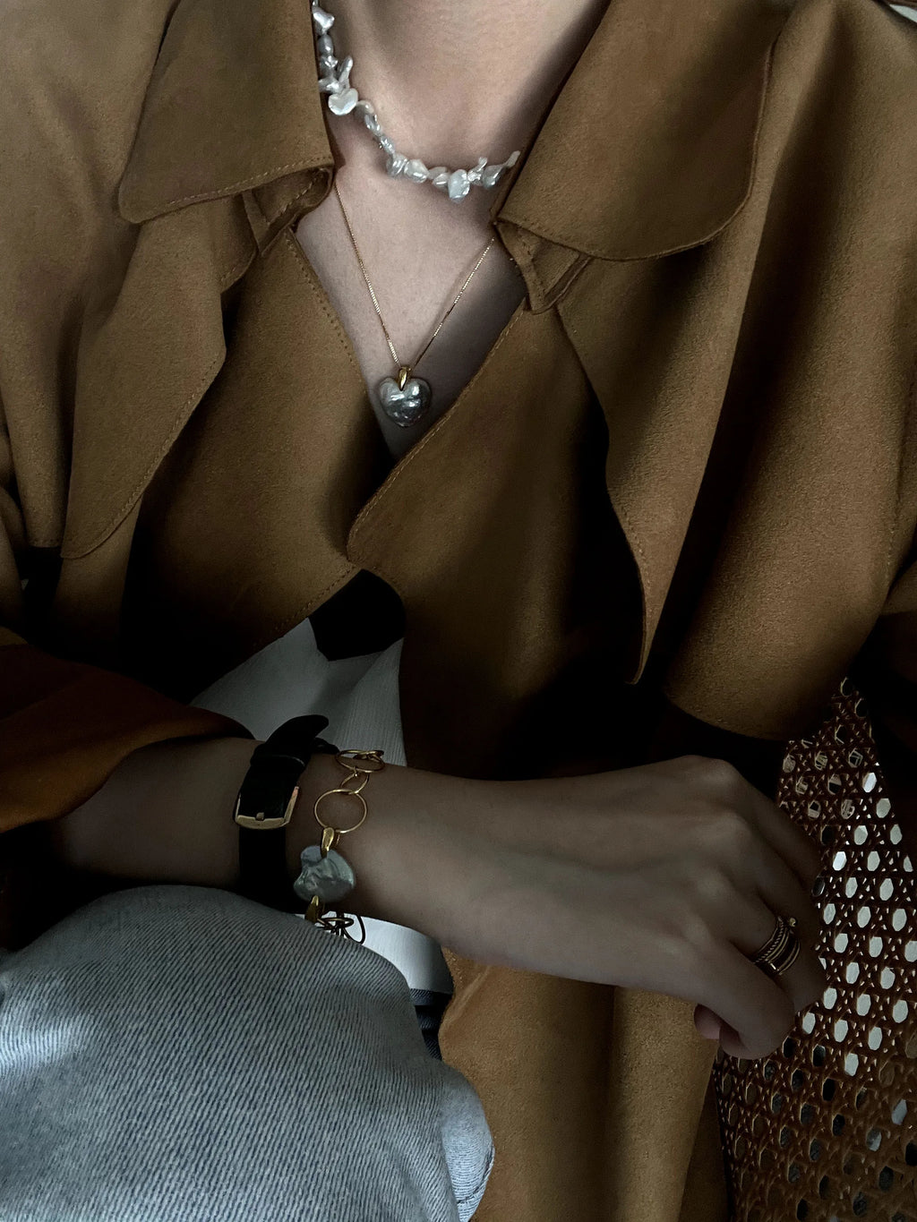 Tiny  Baroque Pearl Heart Charm Necklace