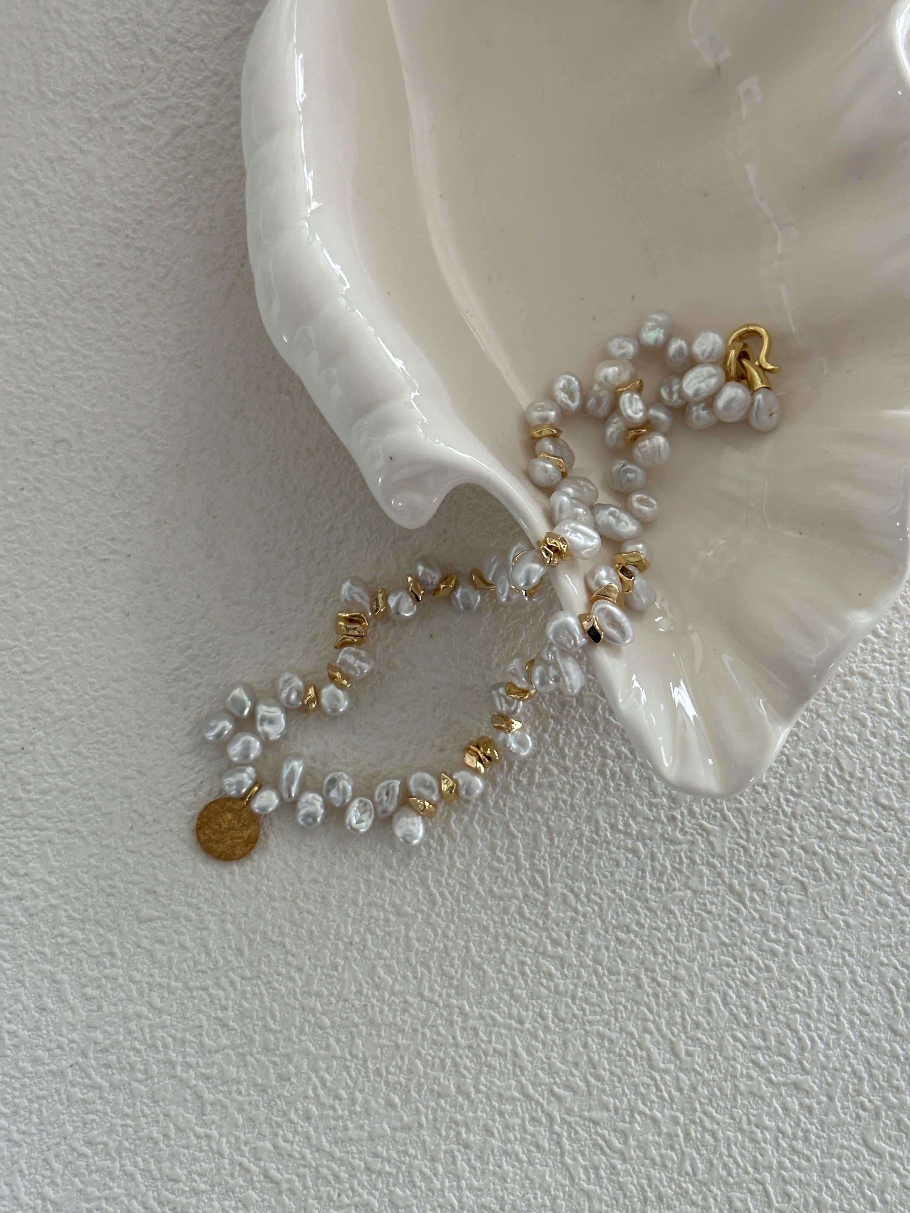 Baroque Pearl Keshi Gold Strand Collection Necklace