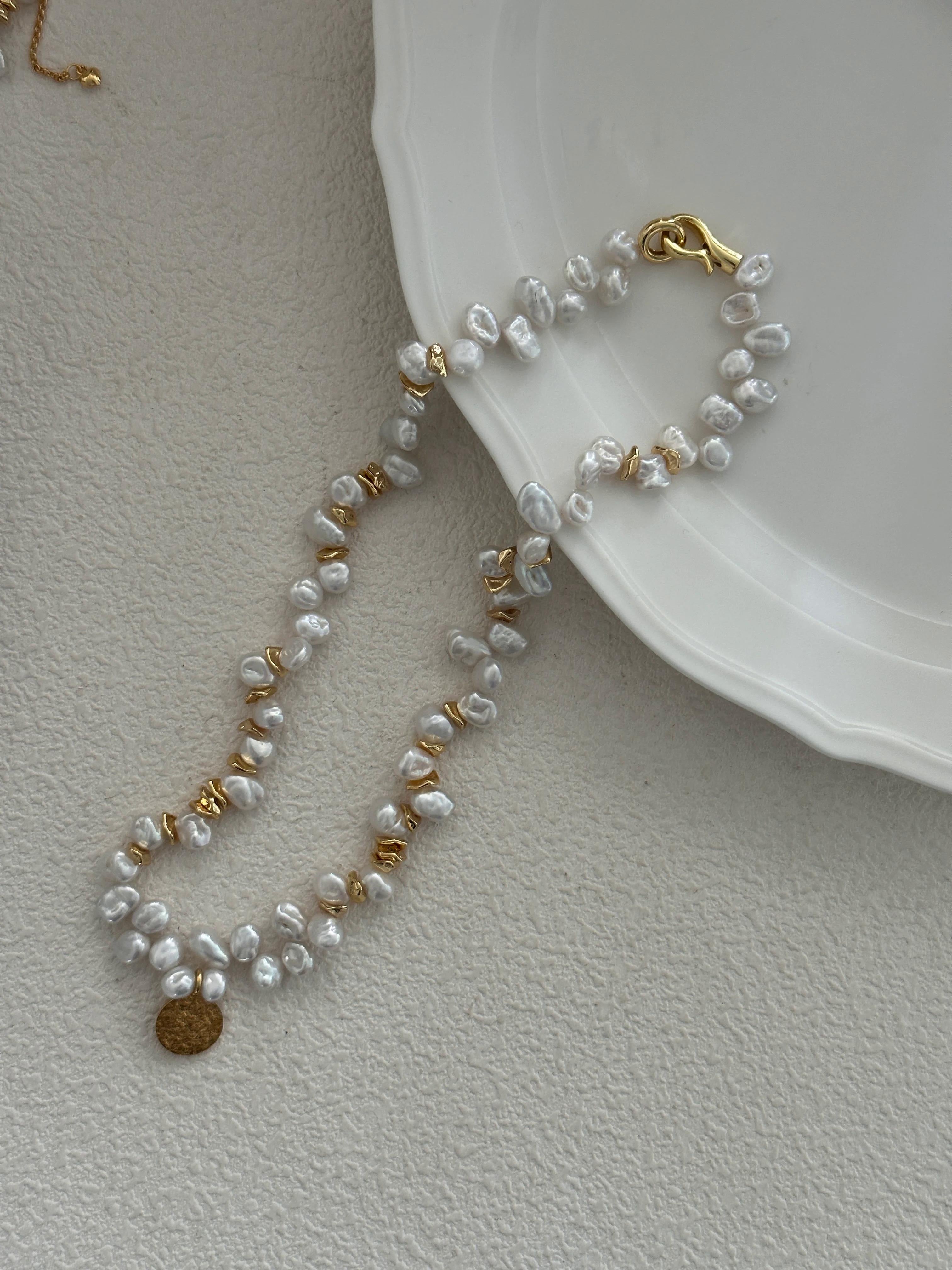 Baroque Pearl Keshi Gold Strand Collection Necklace