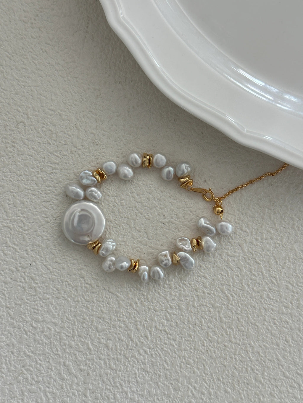 Baroque Pearl Keshi Gold Strand Collection Bracelet