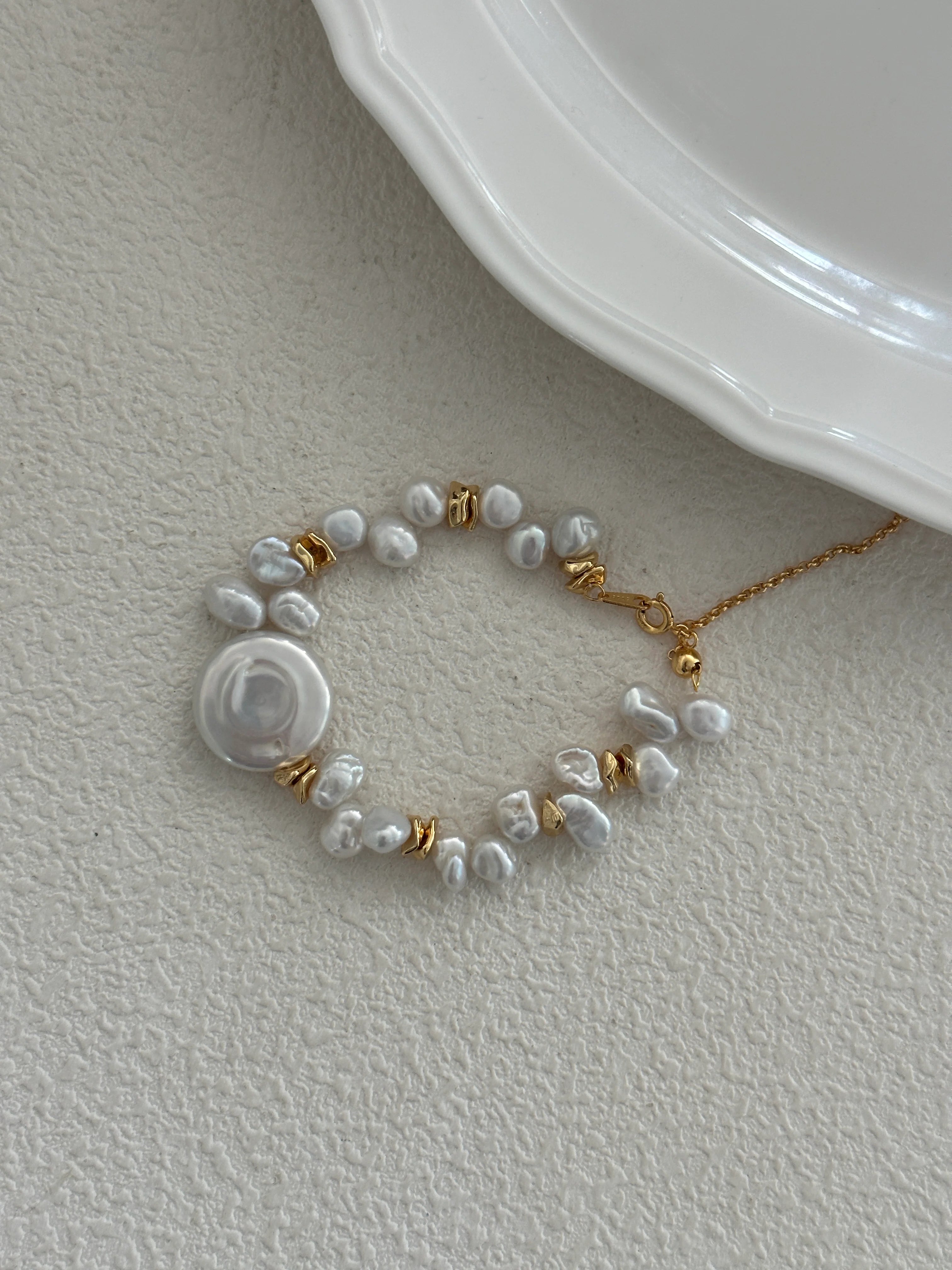 Baroque Pearl Keshi Gold Strand Collection Bracelet