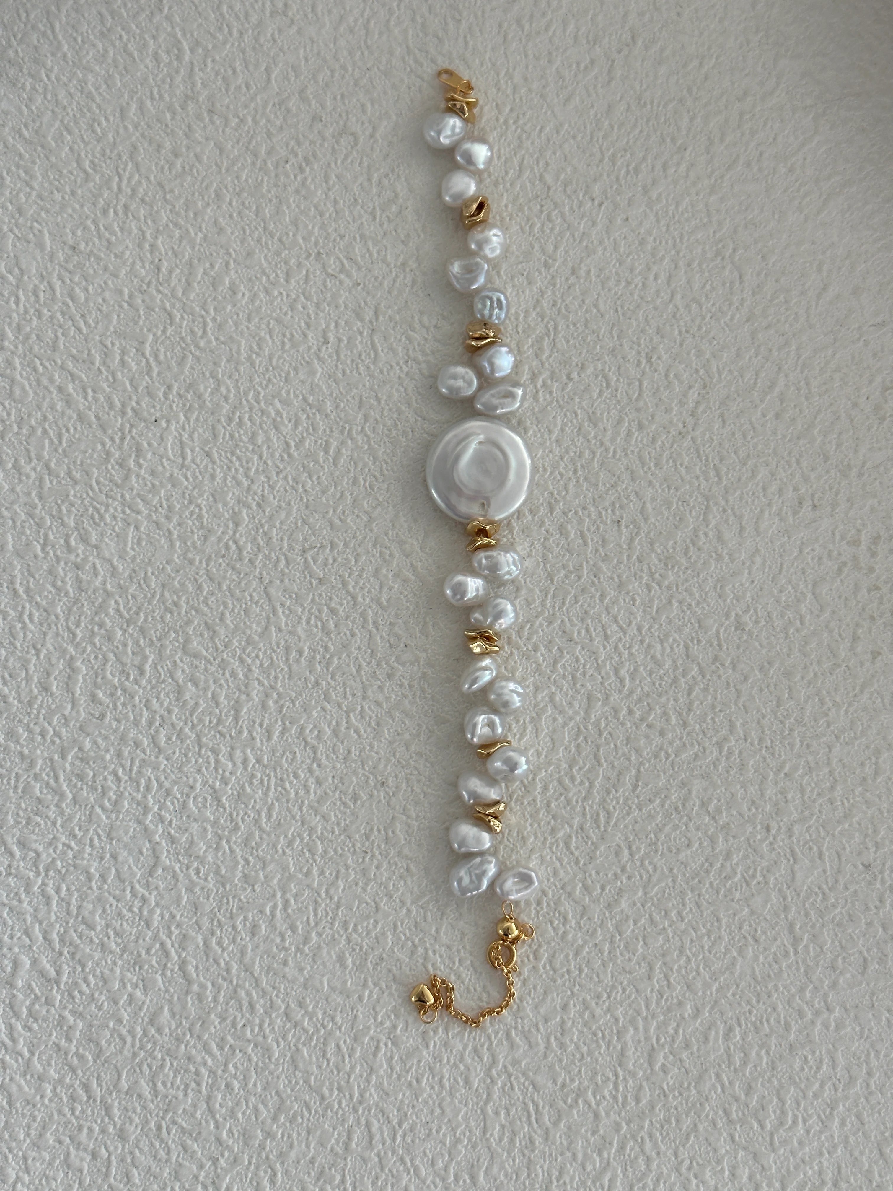 Baroque Pearl Keshi Gold Strand Collection Bracelet