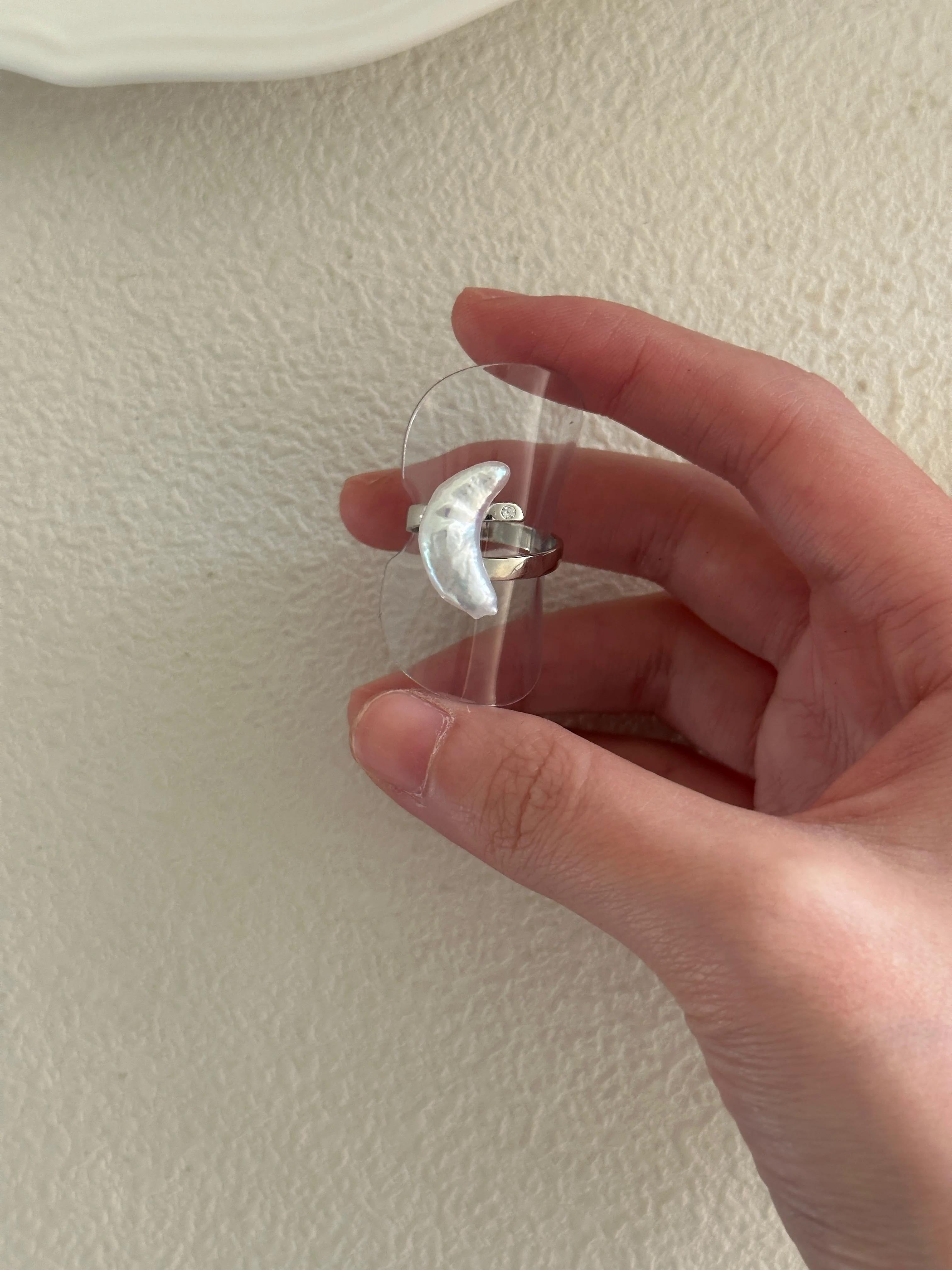 Silver Moonlet Baroque Pearl Ring