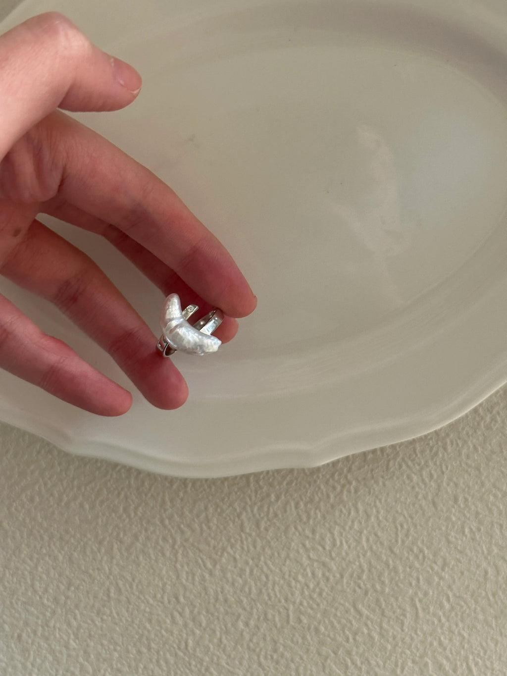 Silver Moonlet Baroque Pearl Ring