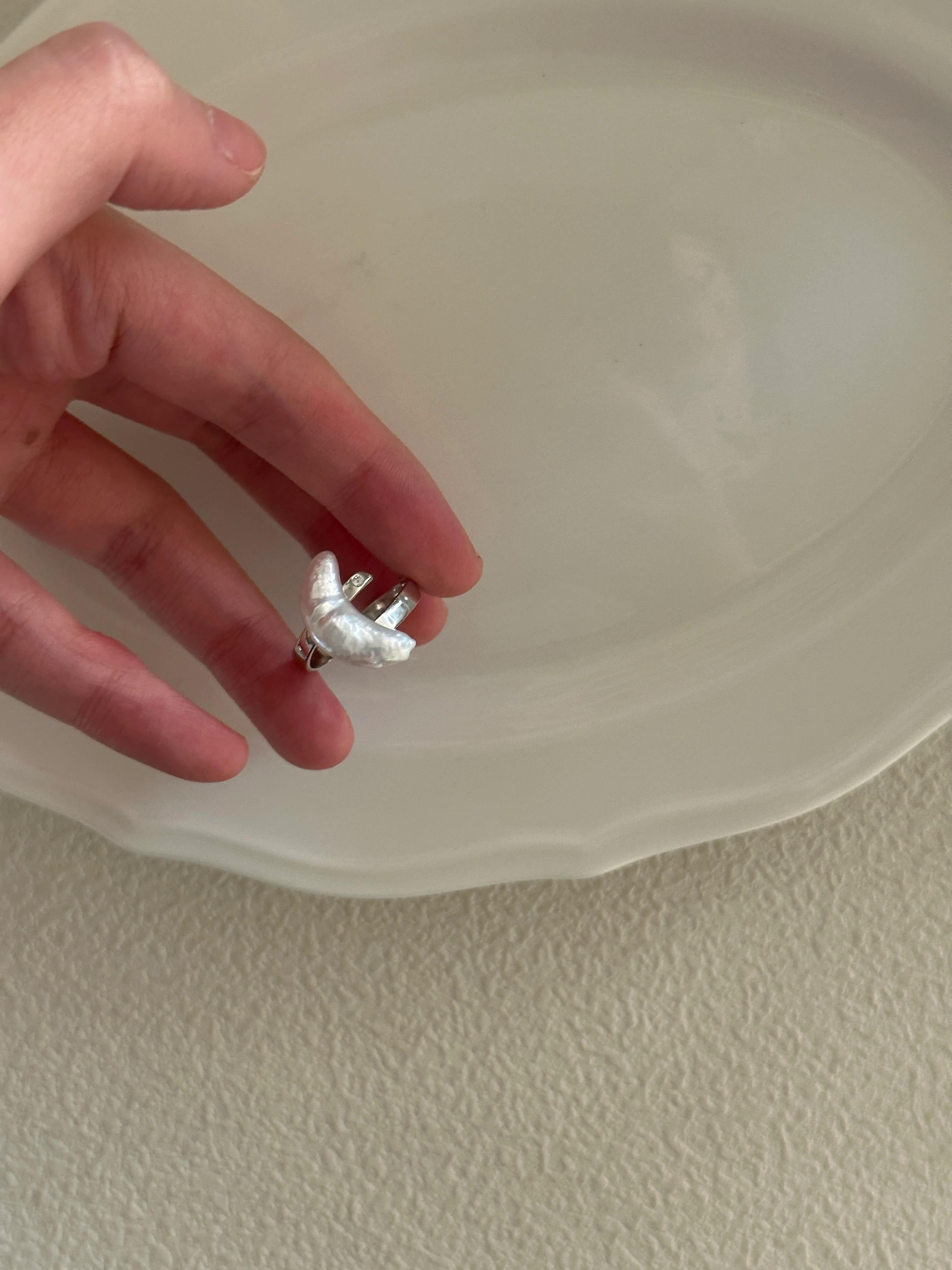 Silver Moonlet Baroque Pearl Ring