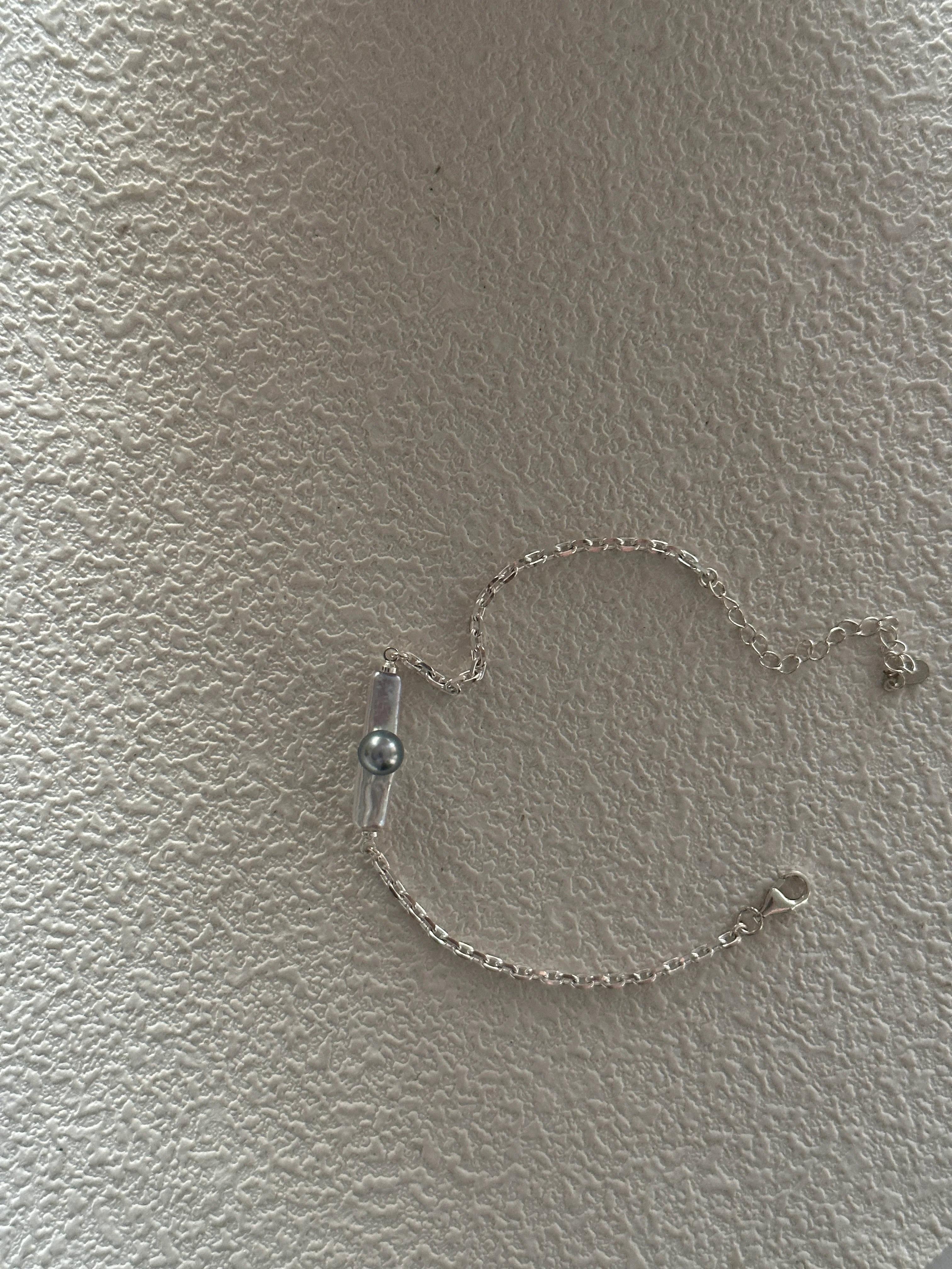 Silver Cylindrical Akoya Pearl Bracelet