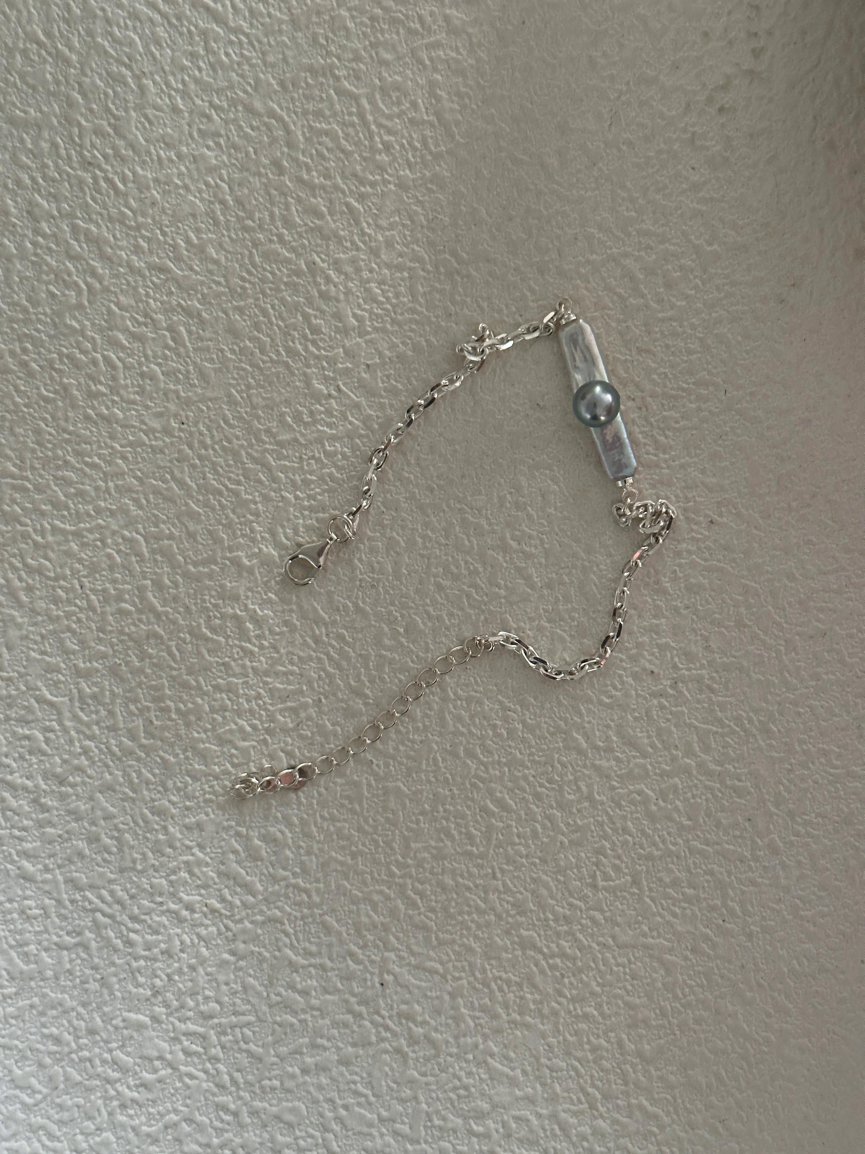 Silver Cylindrical Akoya Pearl Bracelet