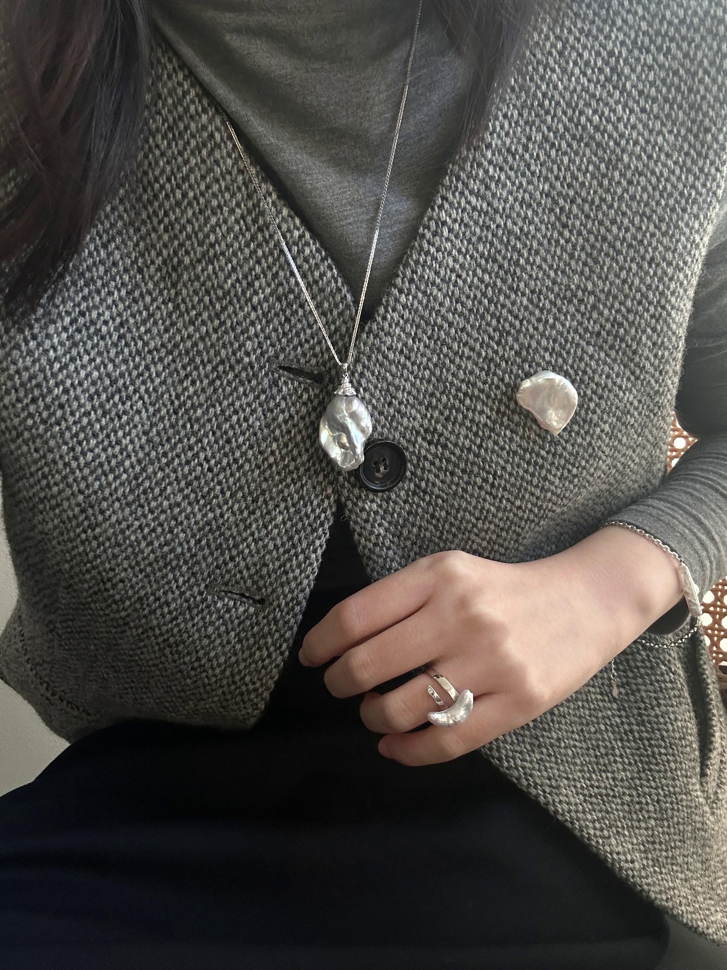 Silver Moonlet Baroque Pearl Ring