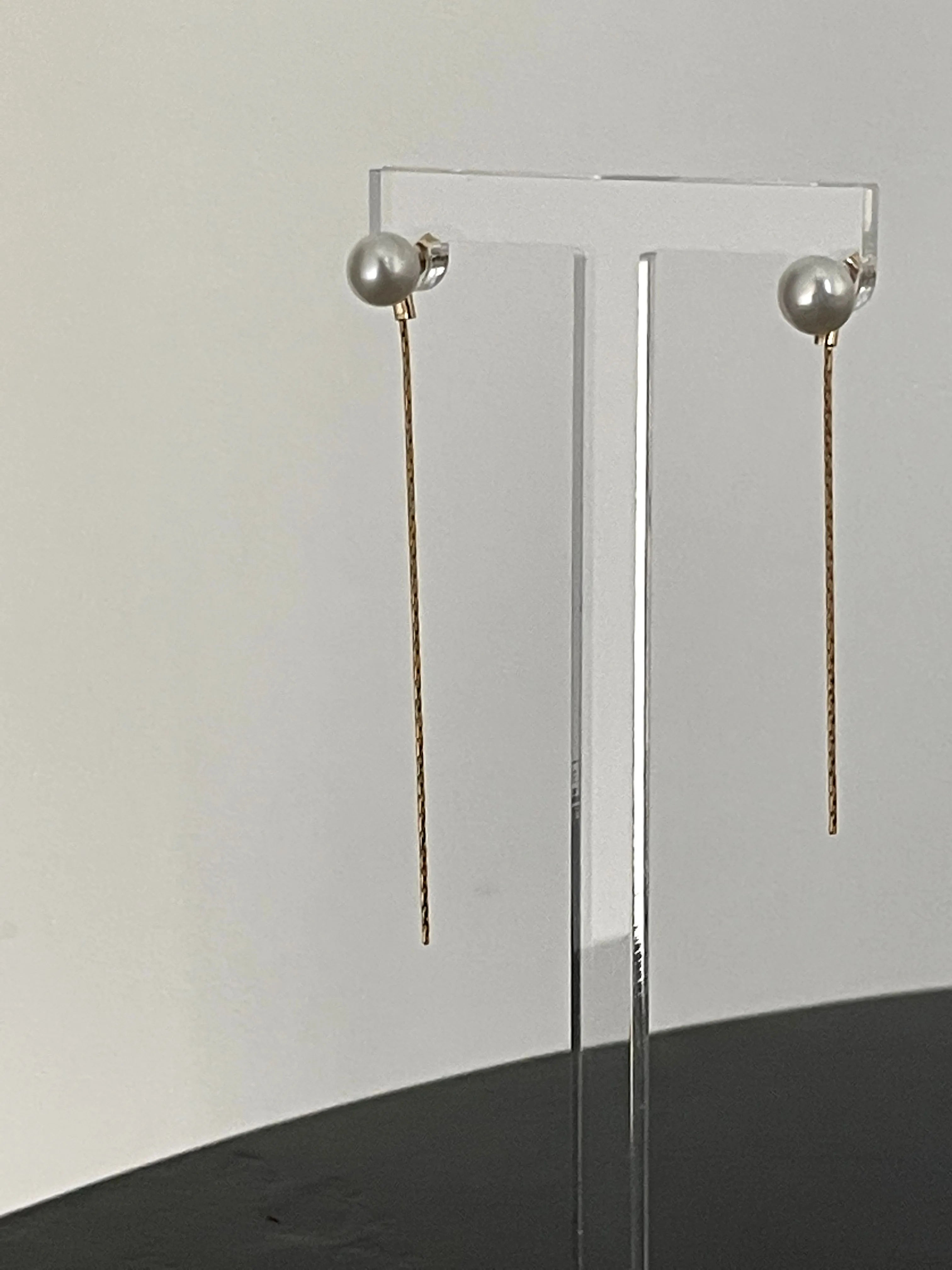 Simple Tassel  Pearl Earrings, 14k Gold Injection