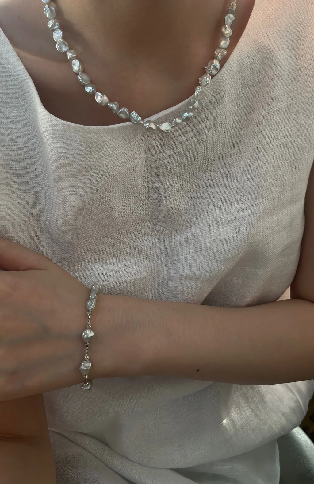 Silver Shard Baroque Pearl Bracelet