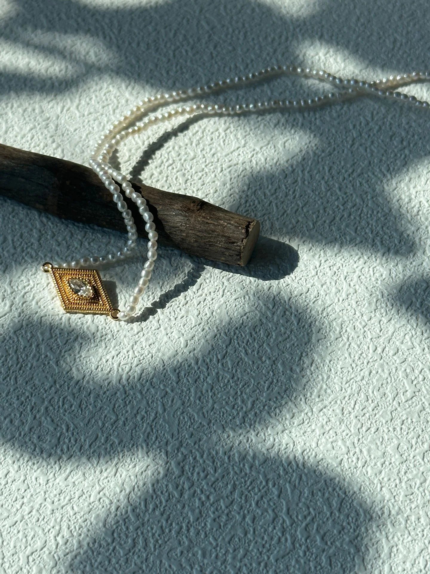 Vintage Greek Eye Pearl Diamond Necklace